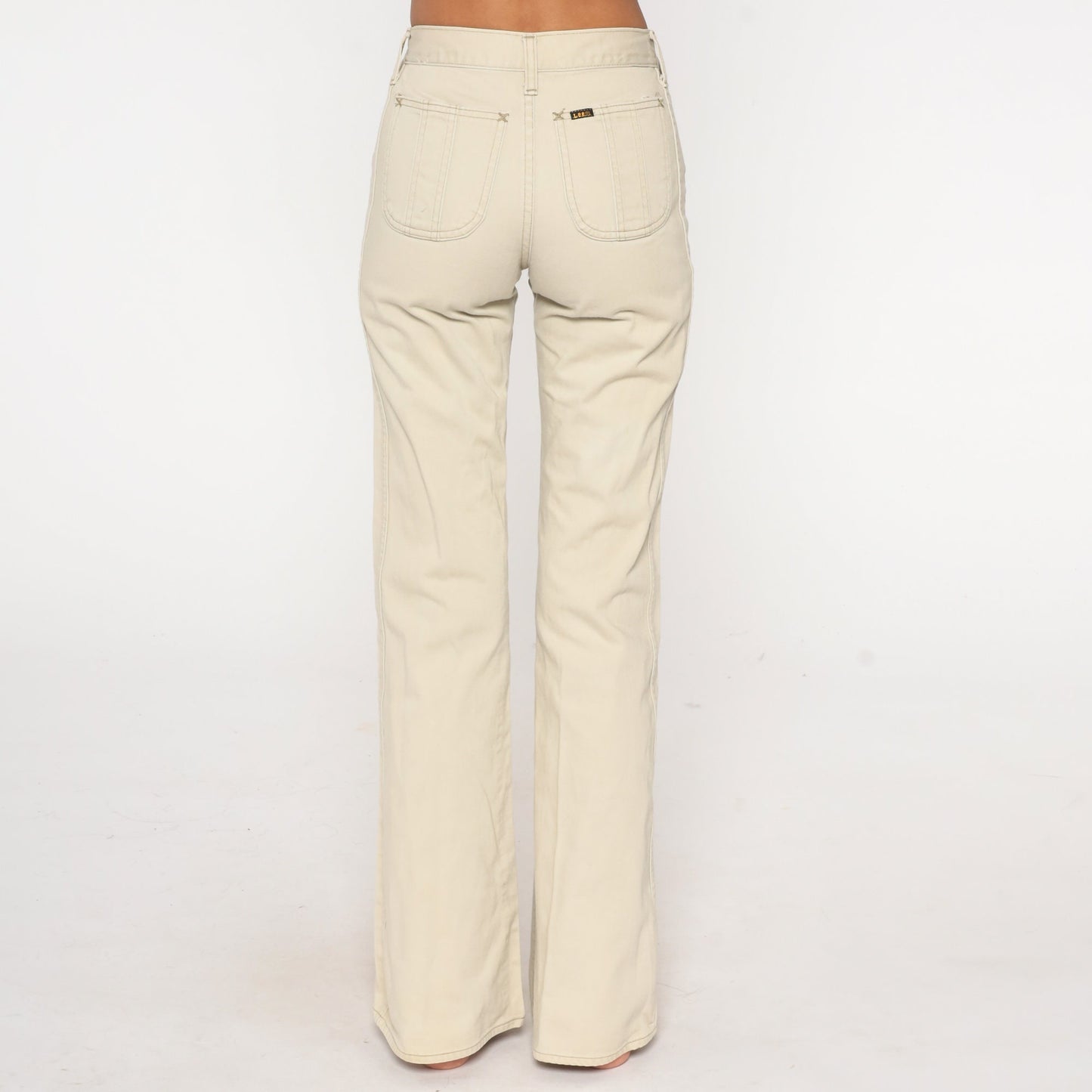 70s Lee Bell Bottom Trousers Beige Mid Rise Flared Pants Extra Small