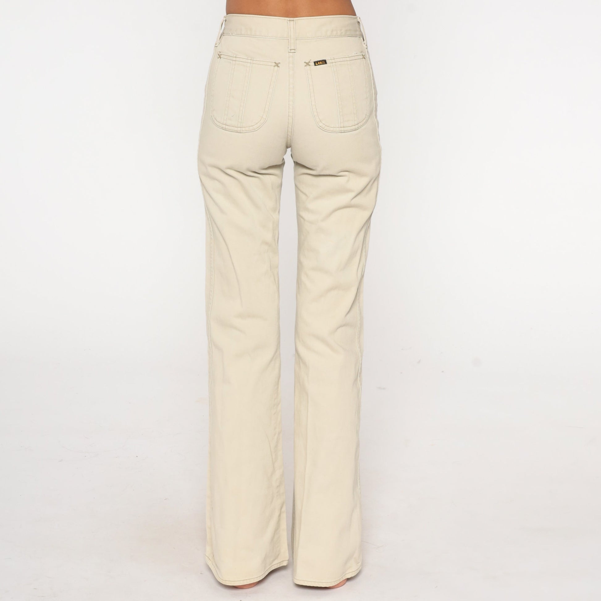 70s Lee Bell Bottom Trousers Beige Mid Rise Flared Pants Extra Small