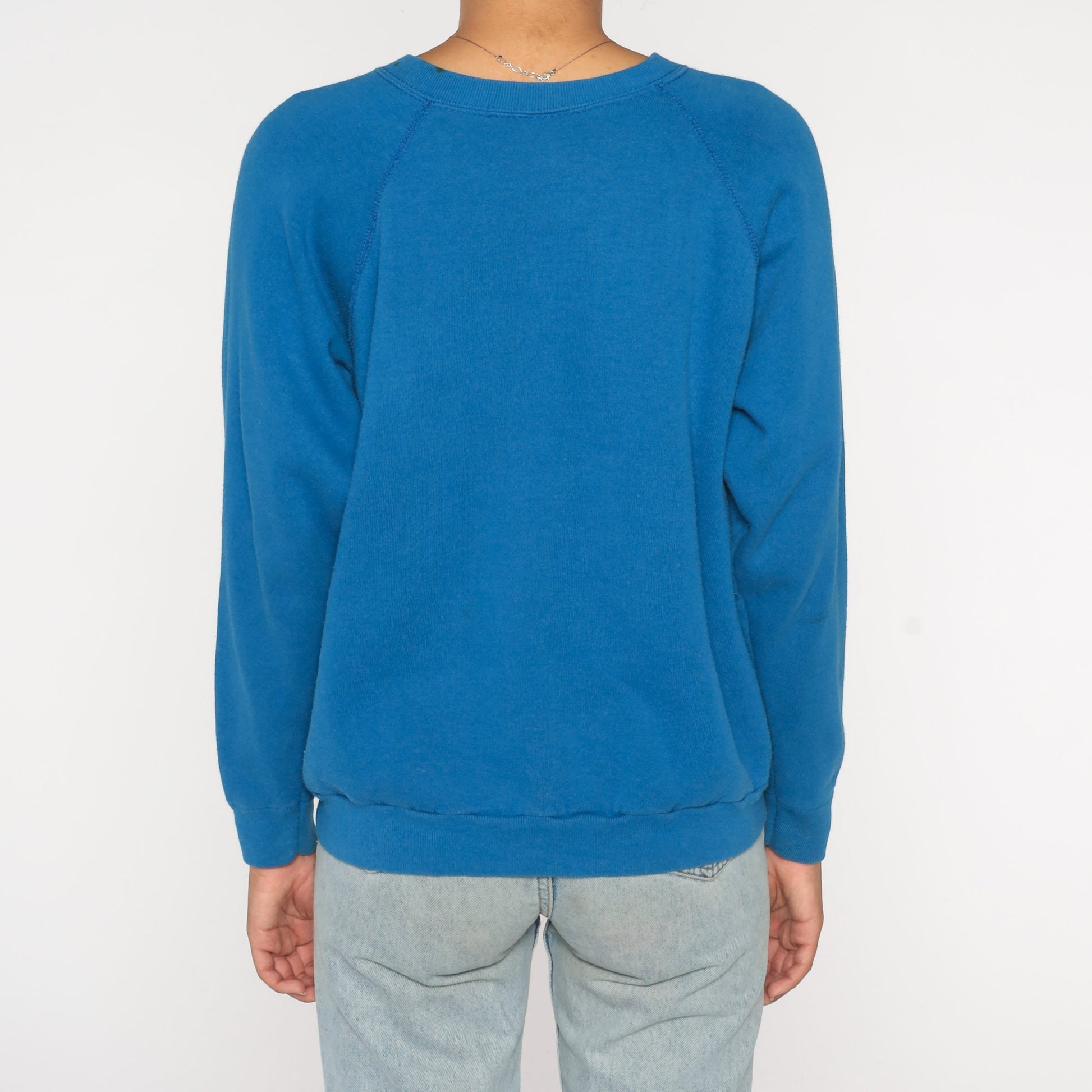 80s Tultex Blue Crewneck Sweatshirt Raglan Sleeve Vintage Large L