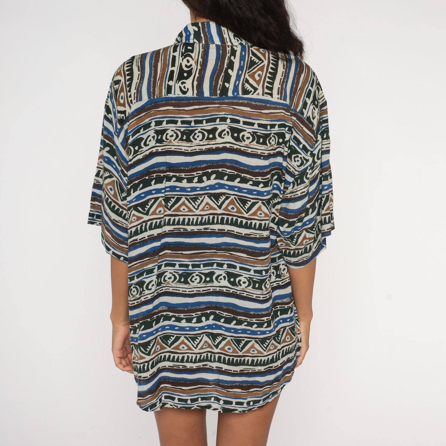 90s No Justice Striped Geometric Button Up Shirt Extra Large XL