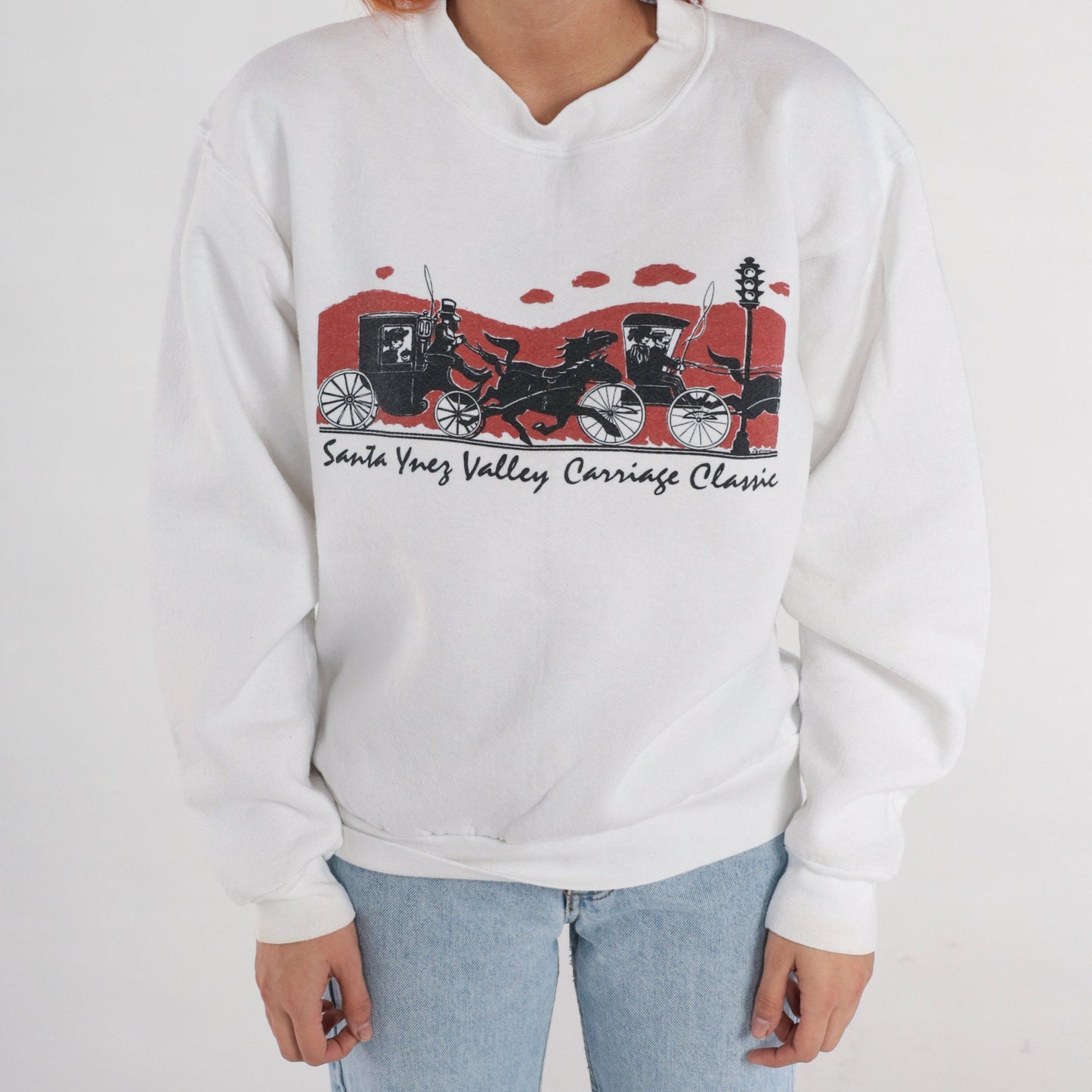 90s Santa Ynez Valley Carriage Classic Sweatshirt White Graphic Pullover Medium Large