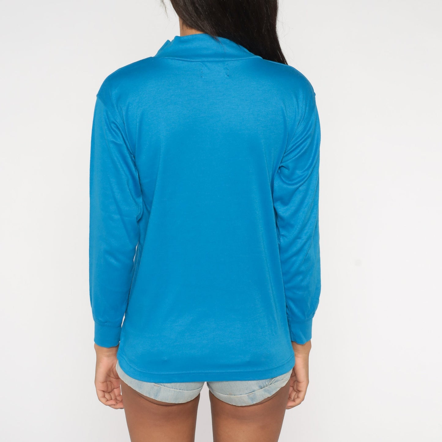 90s Blue Turtleneck Long Sleeve Pullover Cotton Blend Large L