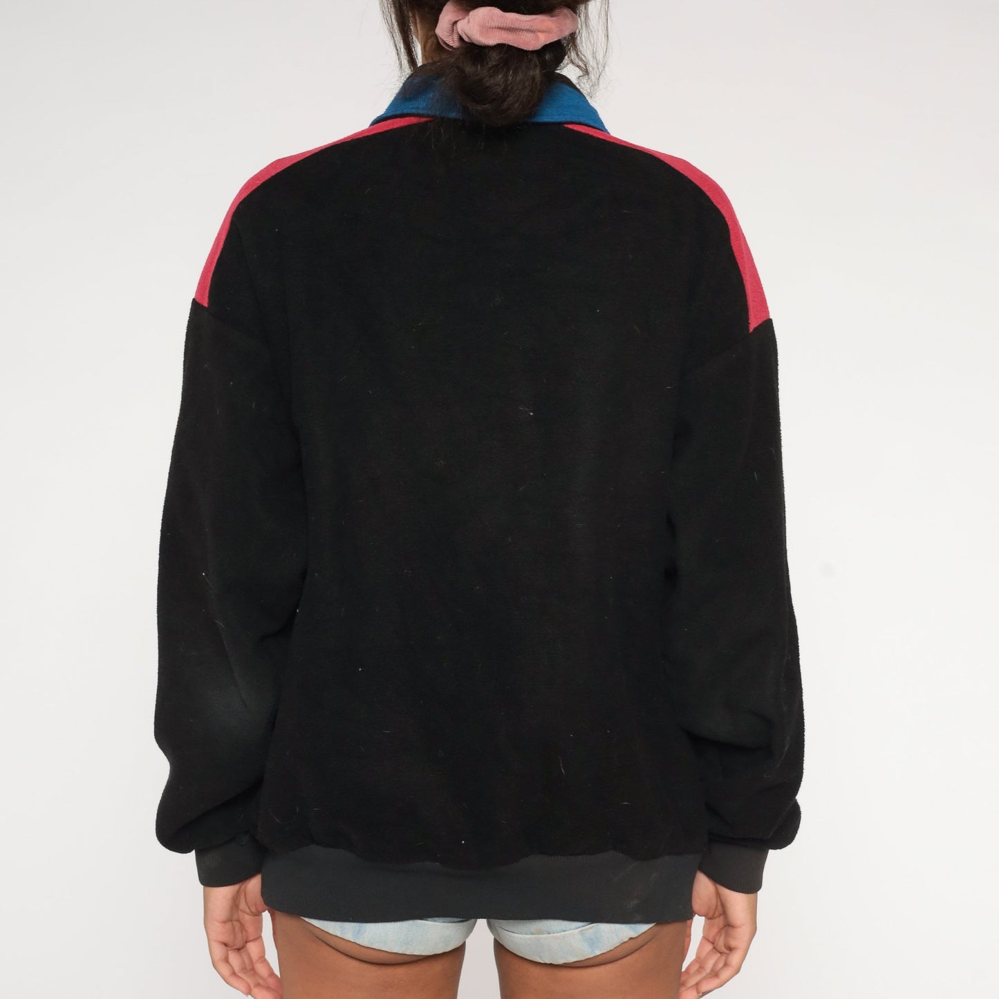 90s Columbia Black Fleece Zip Jacket Red Blue Trim Large L