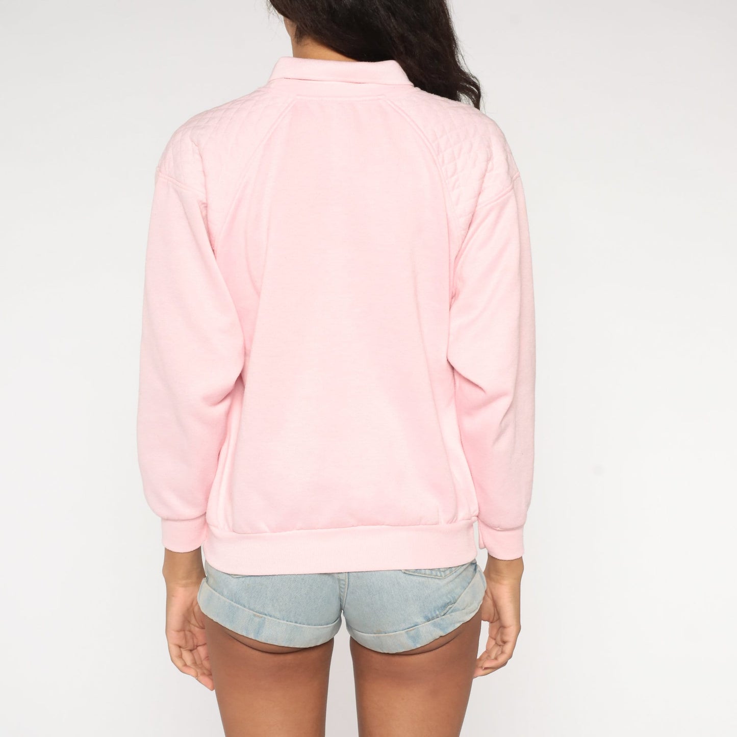 90s Gitano Baby Pink Quilted Sweatshirt Collared Raglan Medium