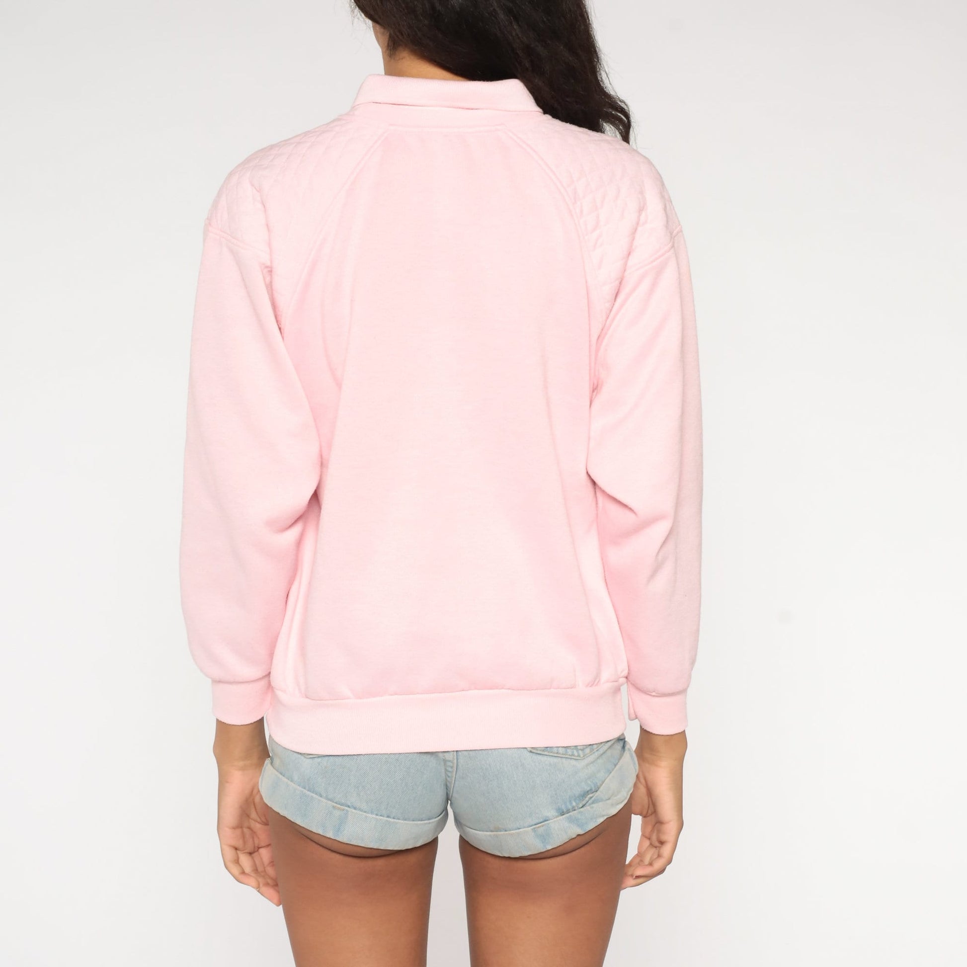 90s Gitano Baby Pink Quilted Sweatshirt Collared Raglan Medium