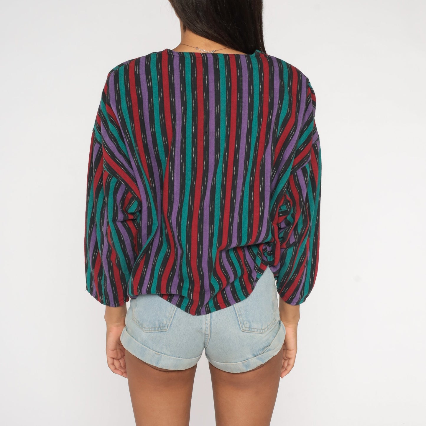 90s Striped Cotton Blazer Deep V-Neck Button Jacket Medium