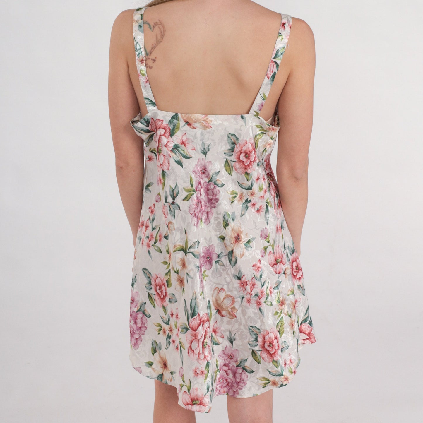 90s Floral Embossed Leaf Slip Dress Mini Chemise White Pink Medium
