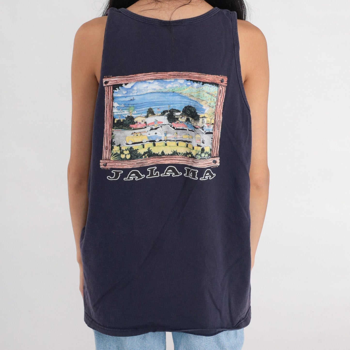 90s Jalama Beach Santa Barbara Tank Top Navy Graphic Tee Extra Large