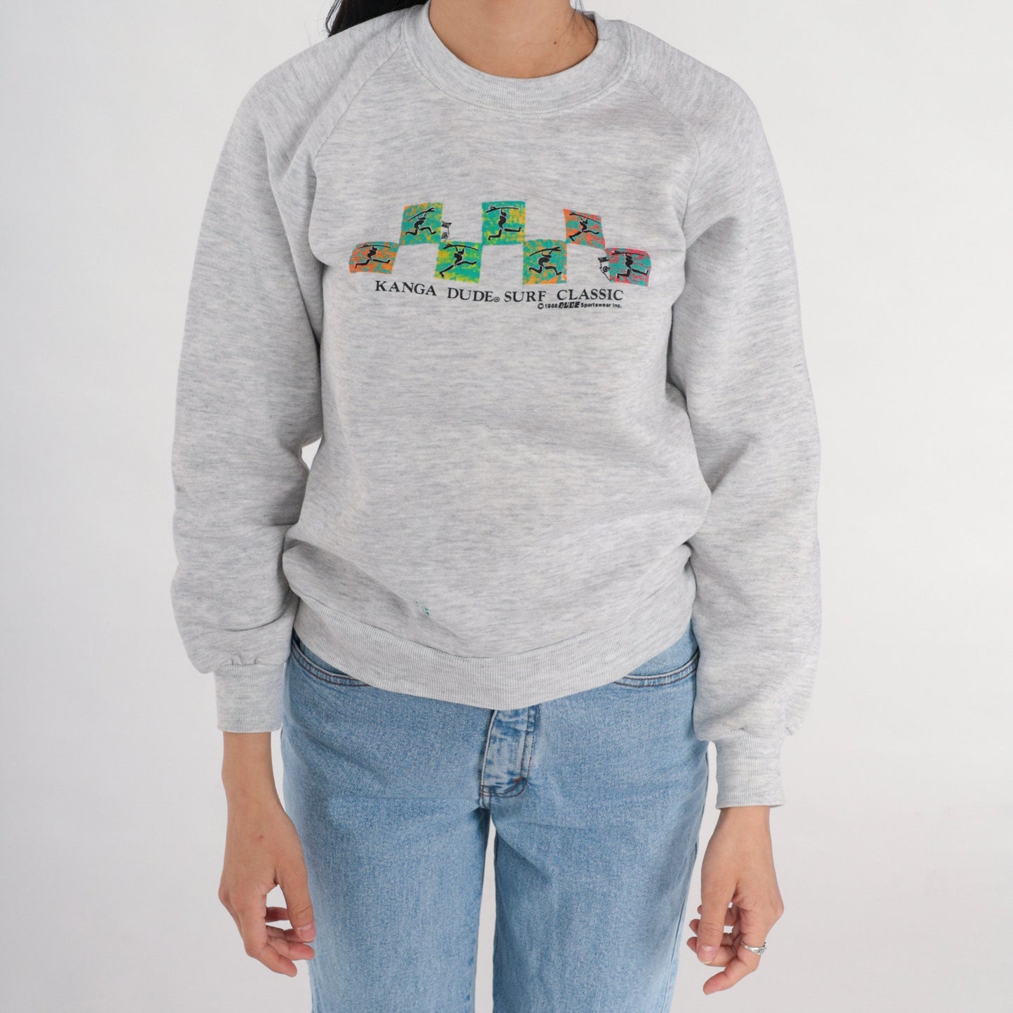 90s Kanga Dude Surf Classic Sweatshirt Heather Grey Raglan XS