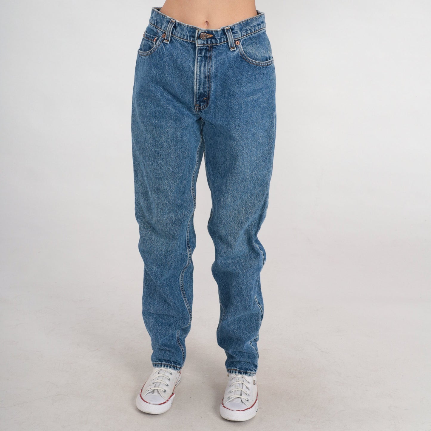 90s Levi's 550 High Waisted Tapered Jeans Blue Denim Long 11