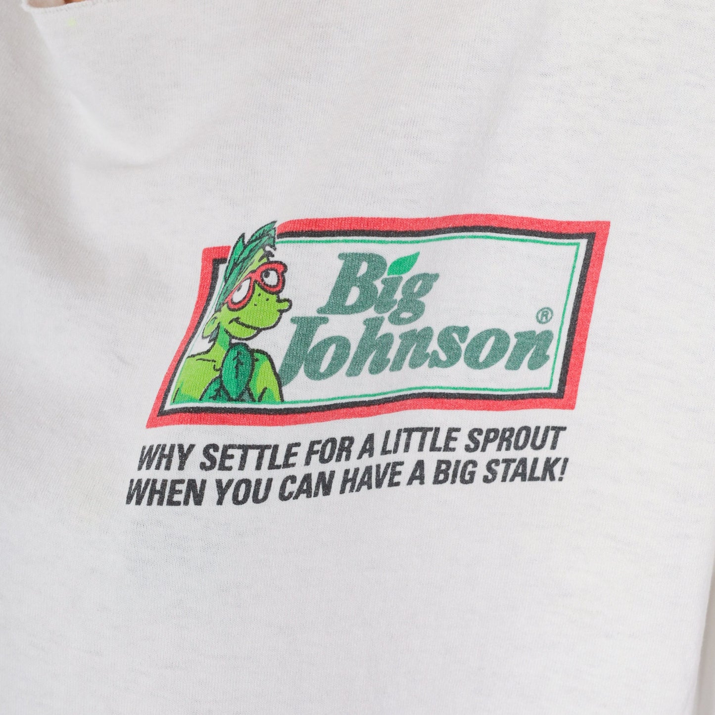 90s Big Johnson Graphic T-Shirt Green Peas Spoof Large L
