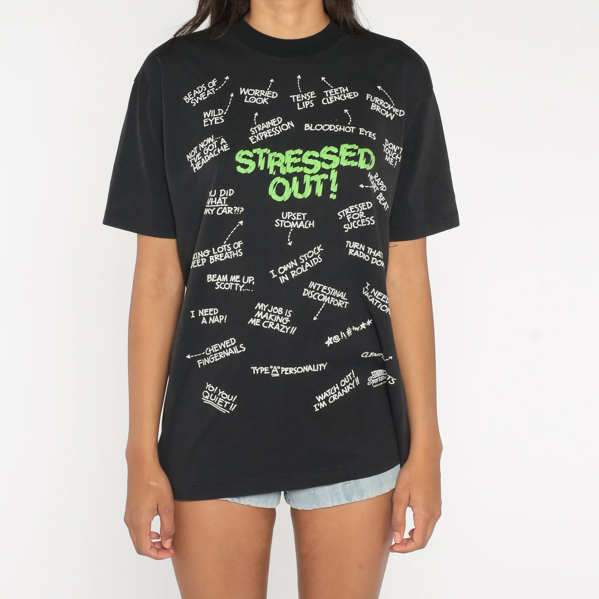 90s Stressed Out! Graphic T-Shirt Type A Personality Black Large