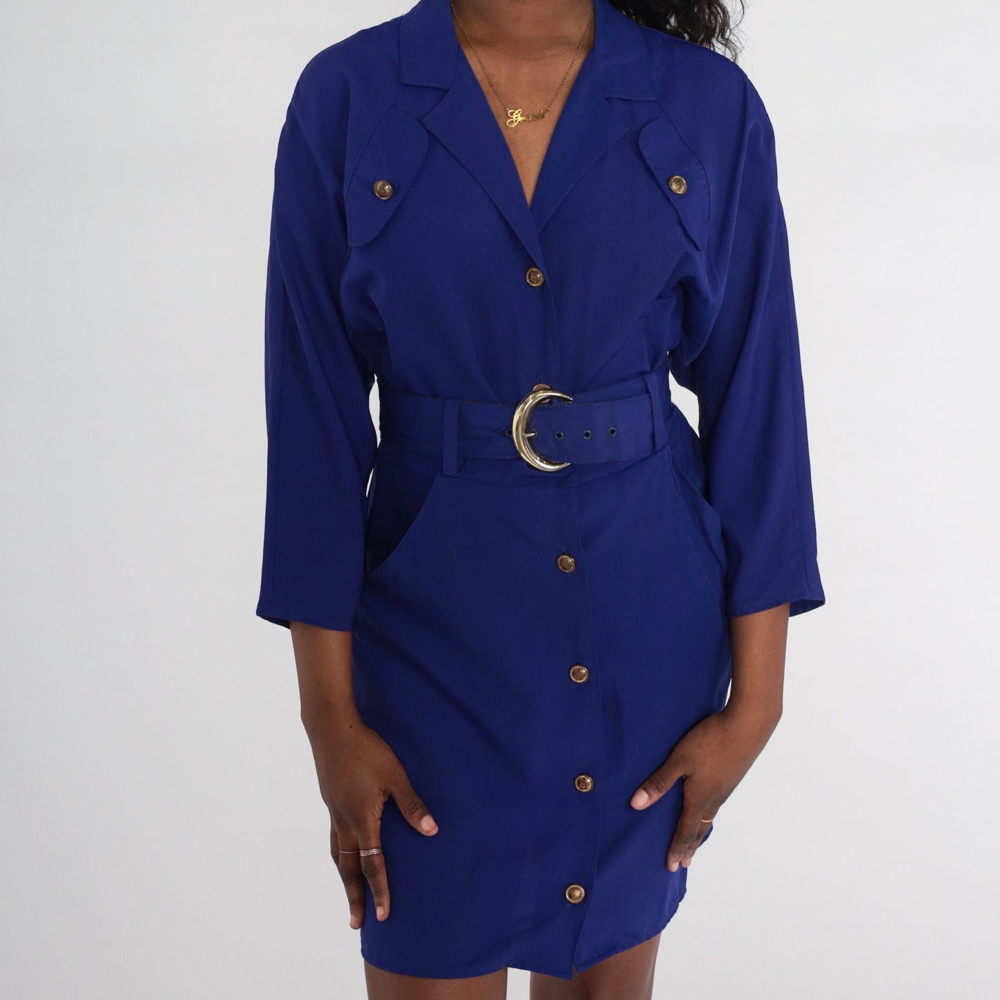 90s Purple Mini Dress Button-Up Sheath Dolman Sleeve Belted Medium