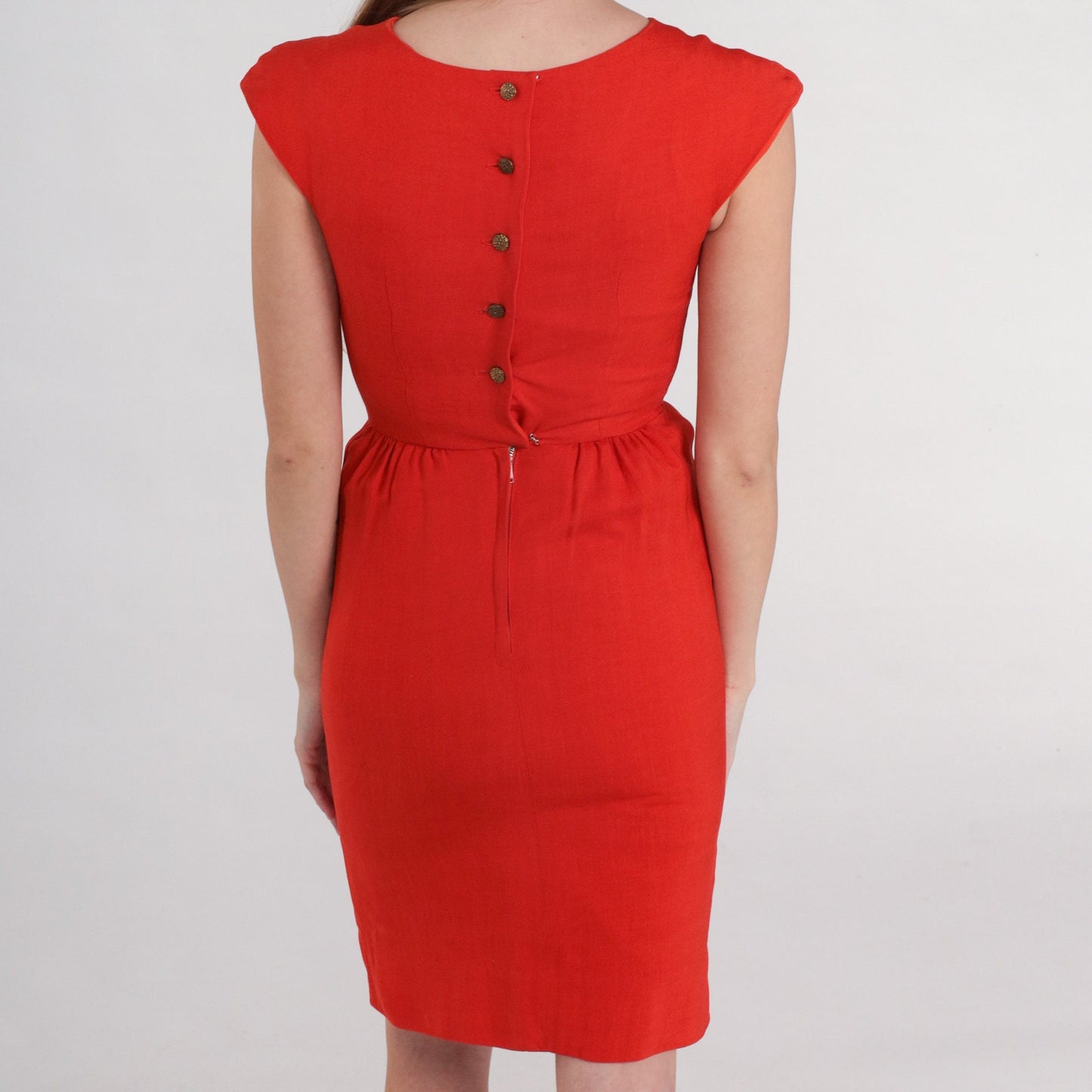 1960s Red Pencil Dress Cap Sleeve Mini Wiggle Sheath Cocktail XXS