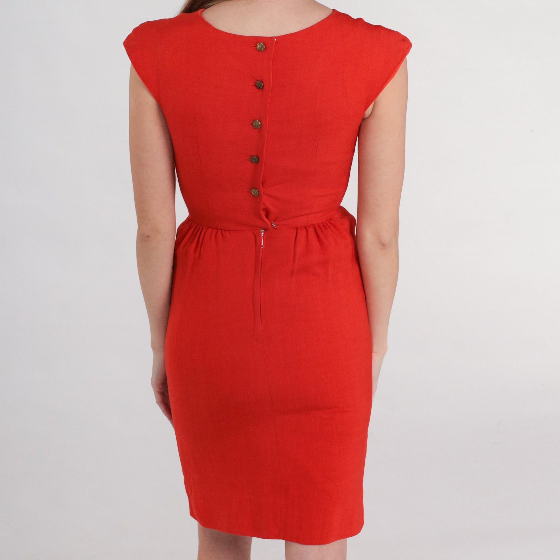 1960s Red Pencil Dress Cap Sleeve Mini Wiggle Sheath Cocktail XXS