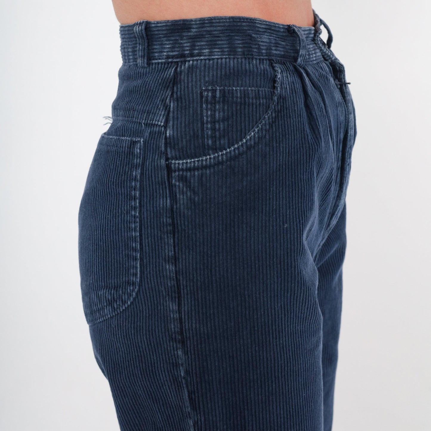 80s Navy Corduroy Pants High Waist Tapered Pleated Trousers XXS