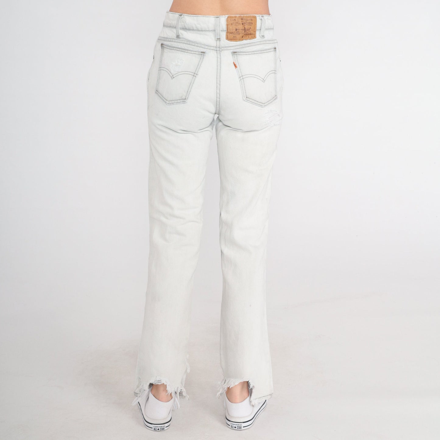 00s Levi's 517 Bootcut Jeans Light Grey Distressed Ripped Denim Small 28