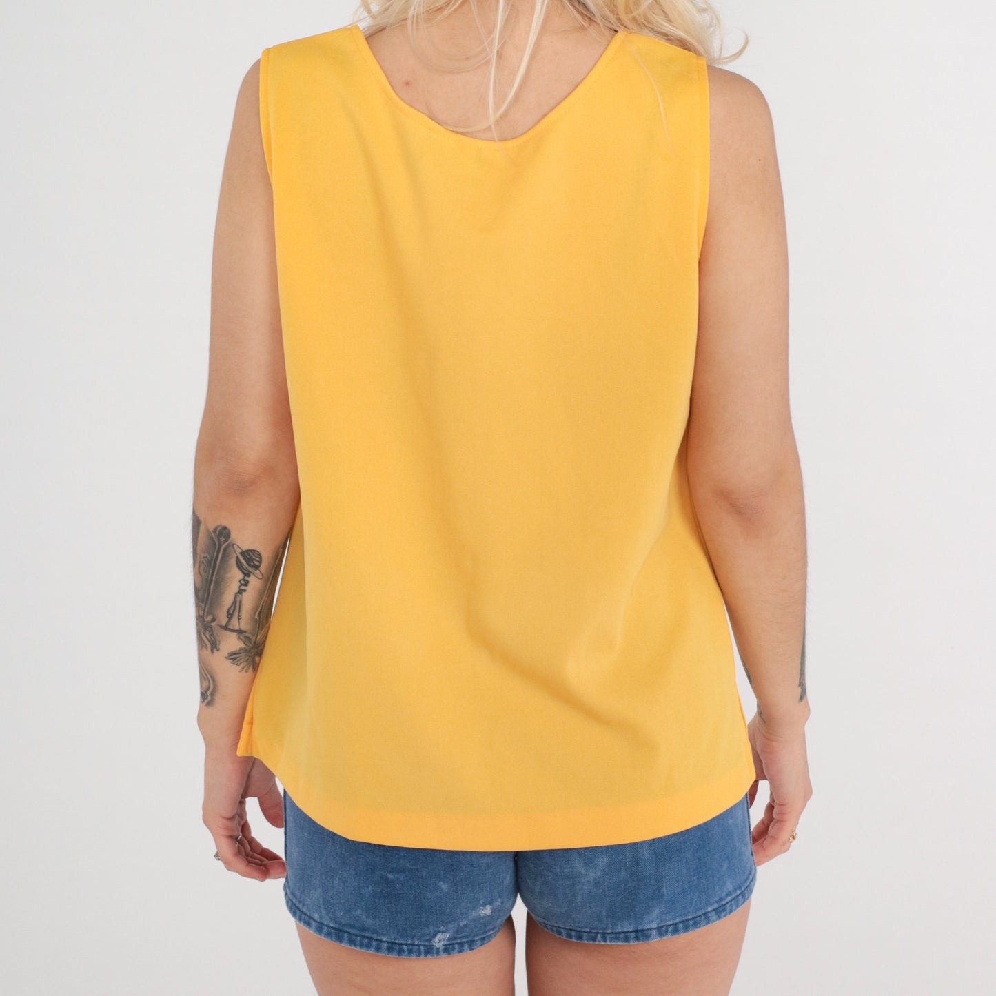 70s Yellow Tank Top Sleeveless Scoop Neck Polyester Medium