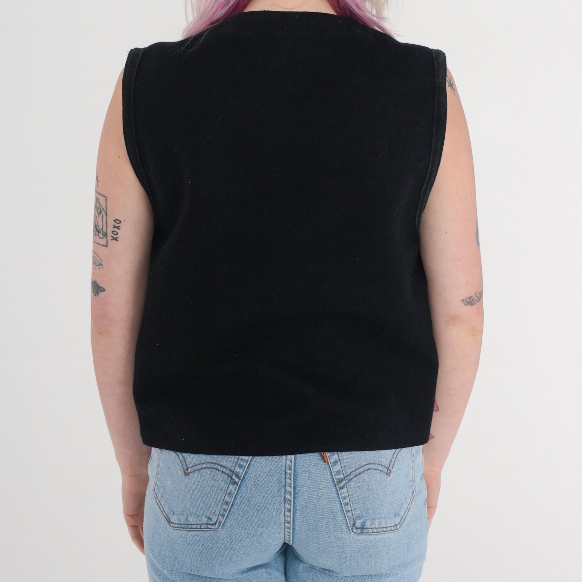 90s Striped Wool Blend Vest Snap Button Sleeveless Knit Small S