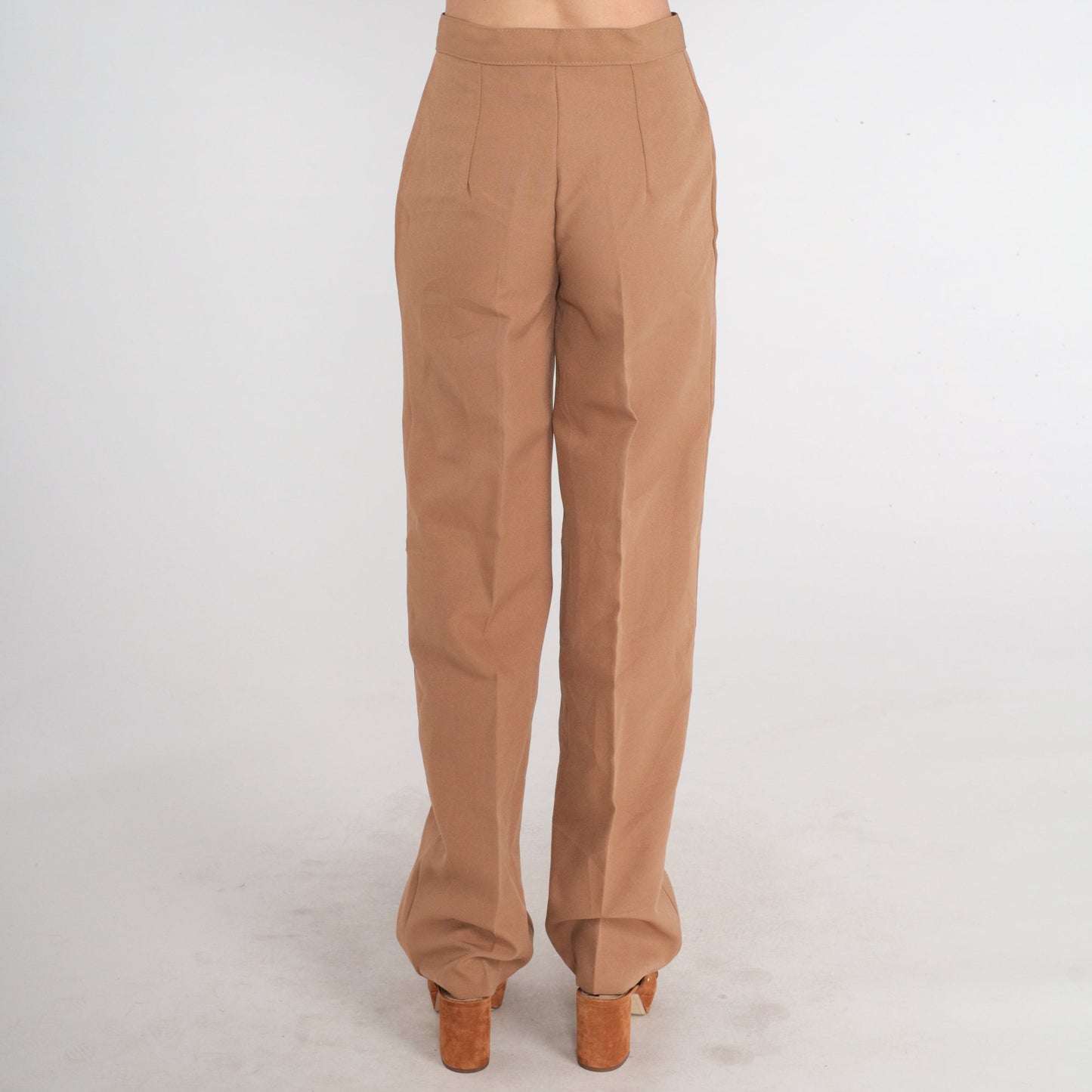 70s Cocoa Brown High-Waisted Straight Leg Trousers Small Extra Long