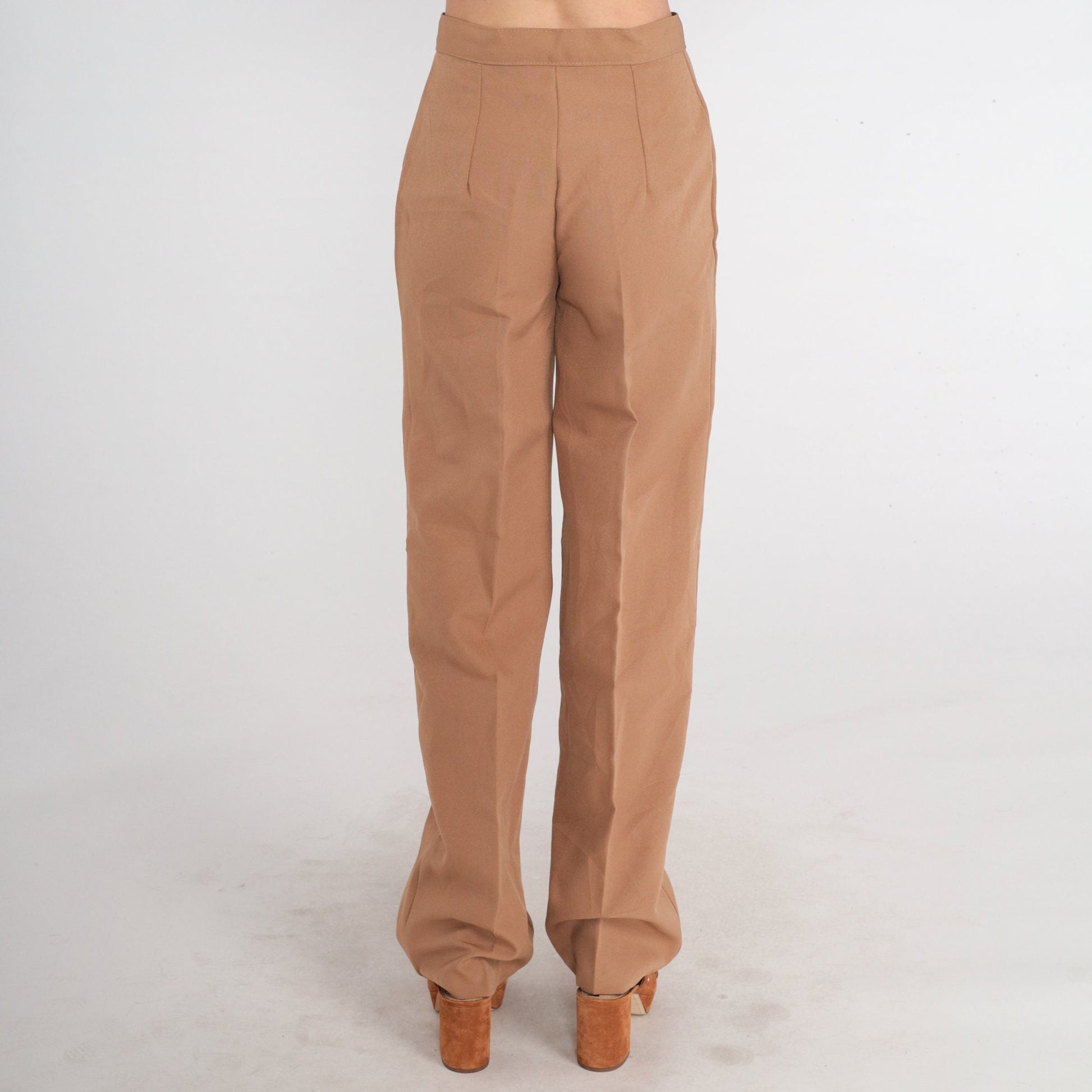 70s Cocoa Brown High-Waisted Straight Leg Trousers Small Extra Long