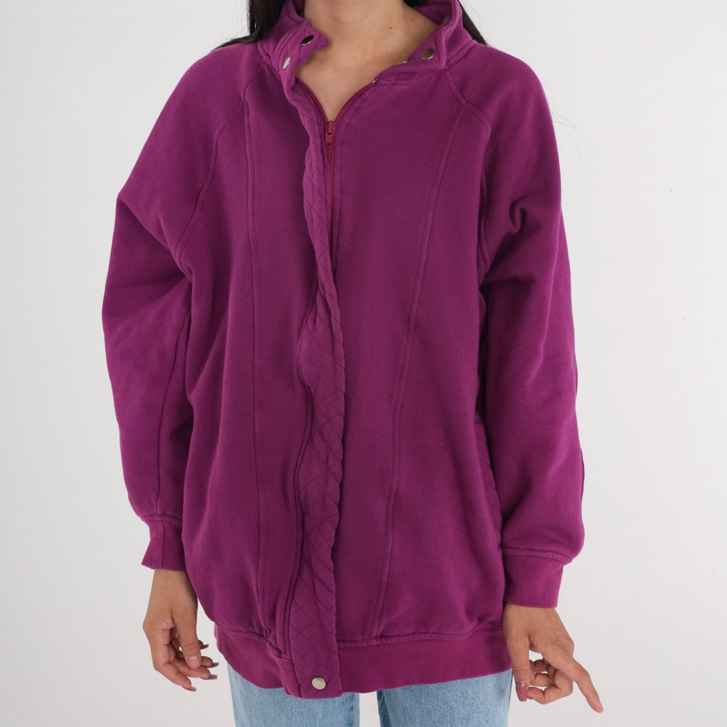 90s Purple Zip-Up Sweatshirt Track Jacket Medium