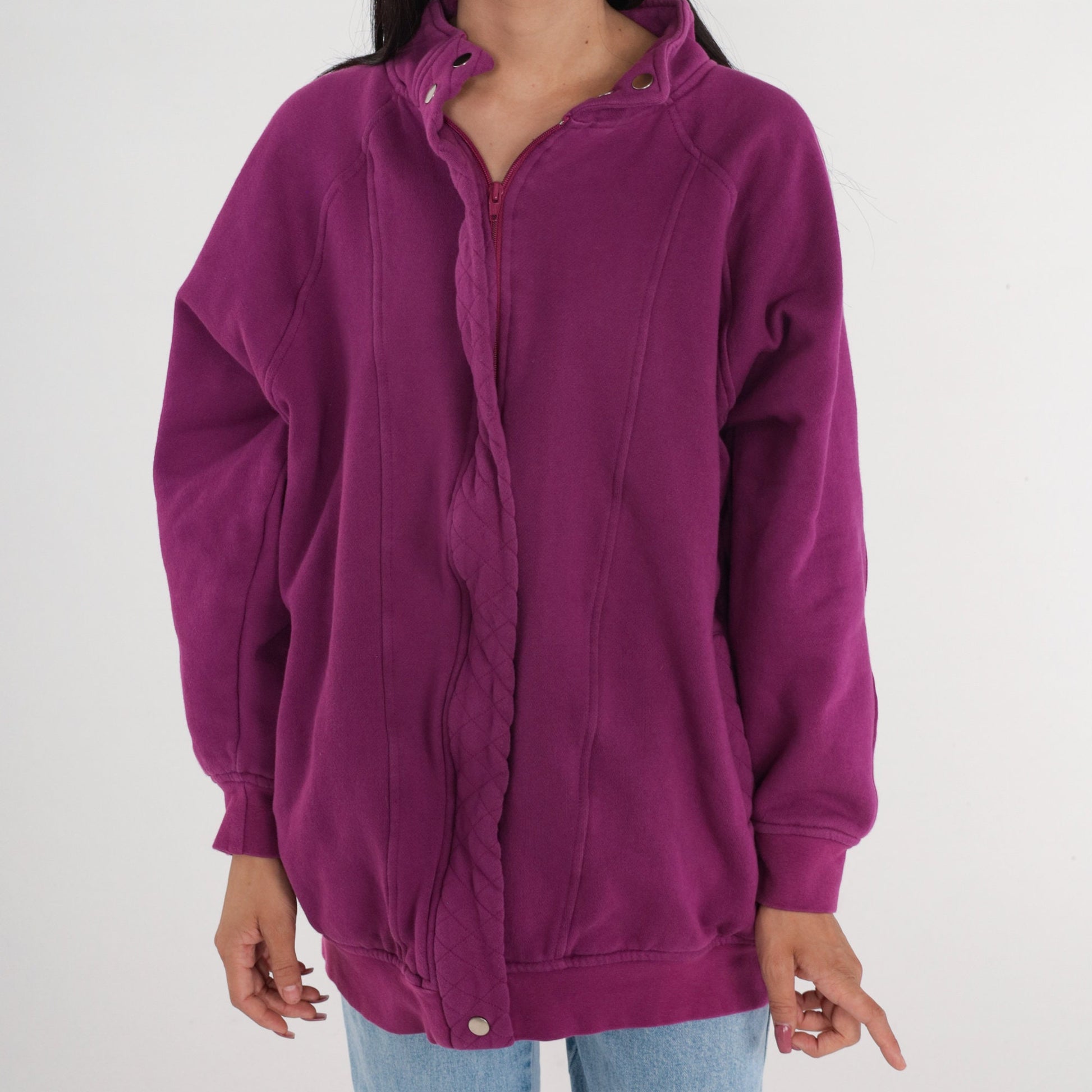 90s Purple Zip-Up Sweatshirt Track Jacket Medium