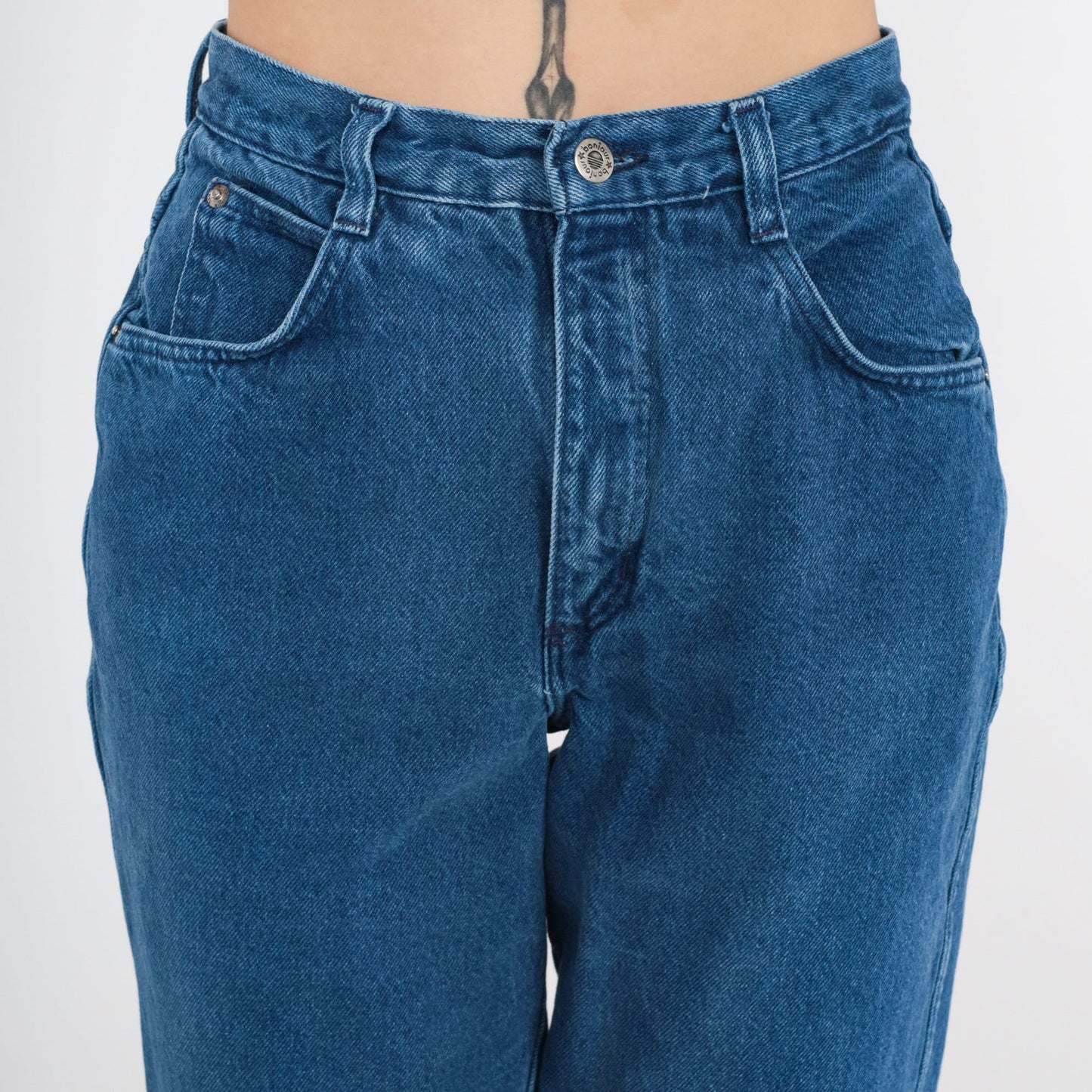 90s Bonjour Tapered Mom Jeans Dark Blue Denim Small