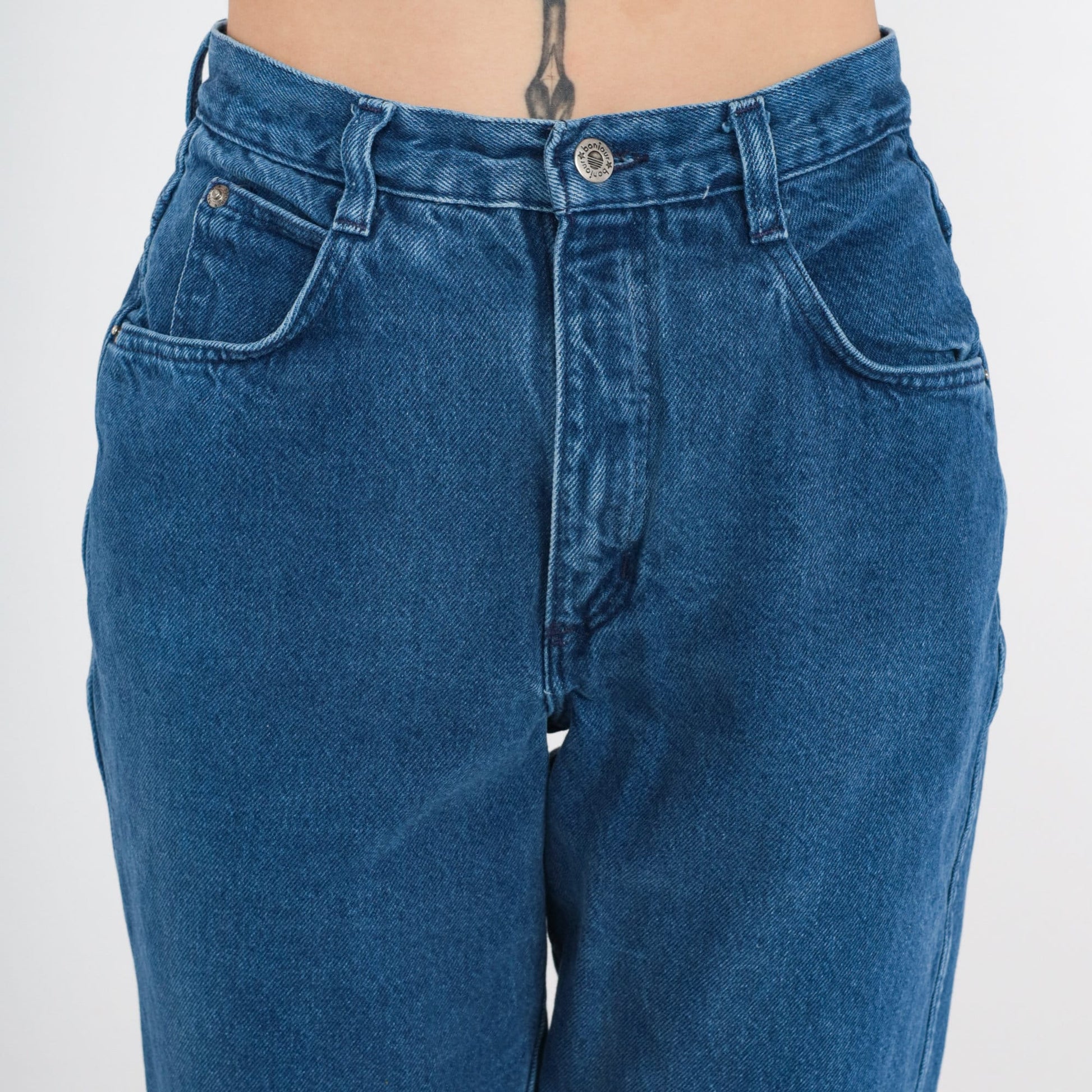 90s Bonjour Tapered Mom Jeans Dark Blue Denim Small