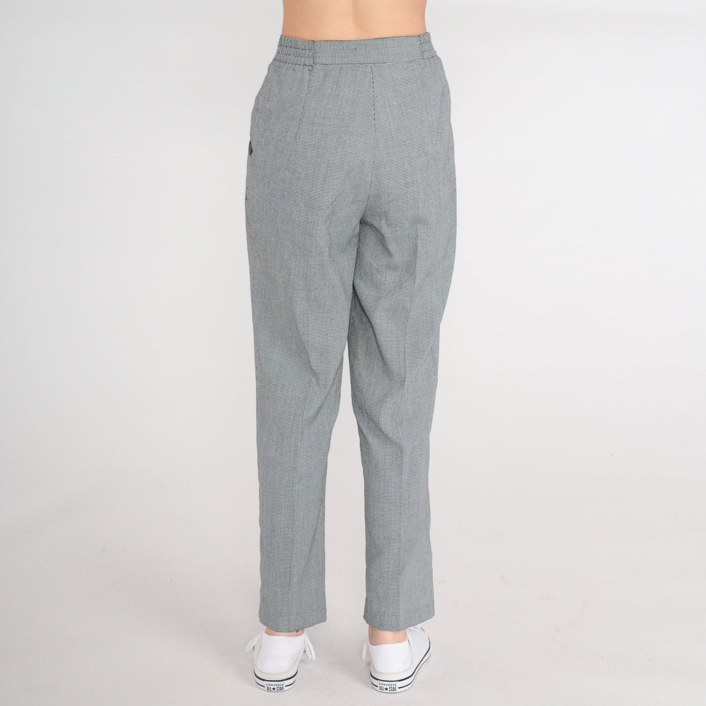 80s Checkered High-Waisted Tapered Trousers Pleated Plaid Pants Small