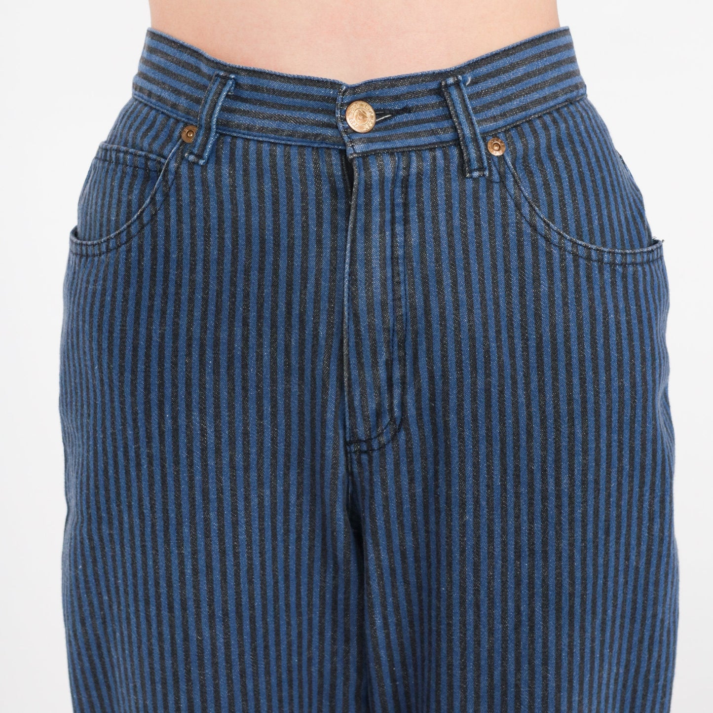 80s Liz Claiborne Striped High-Waist Tapered Jeans Black Blue Small 4