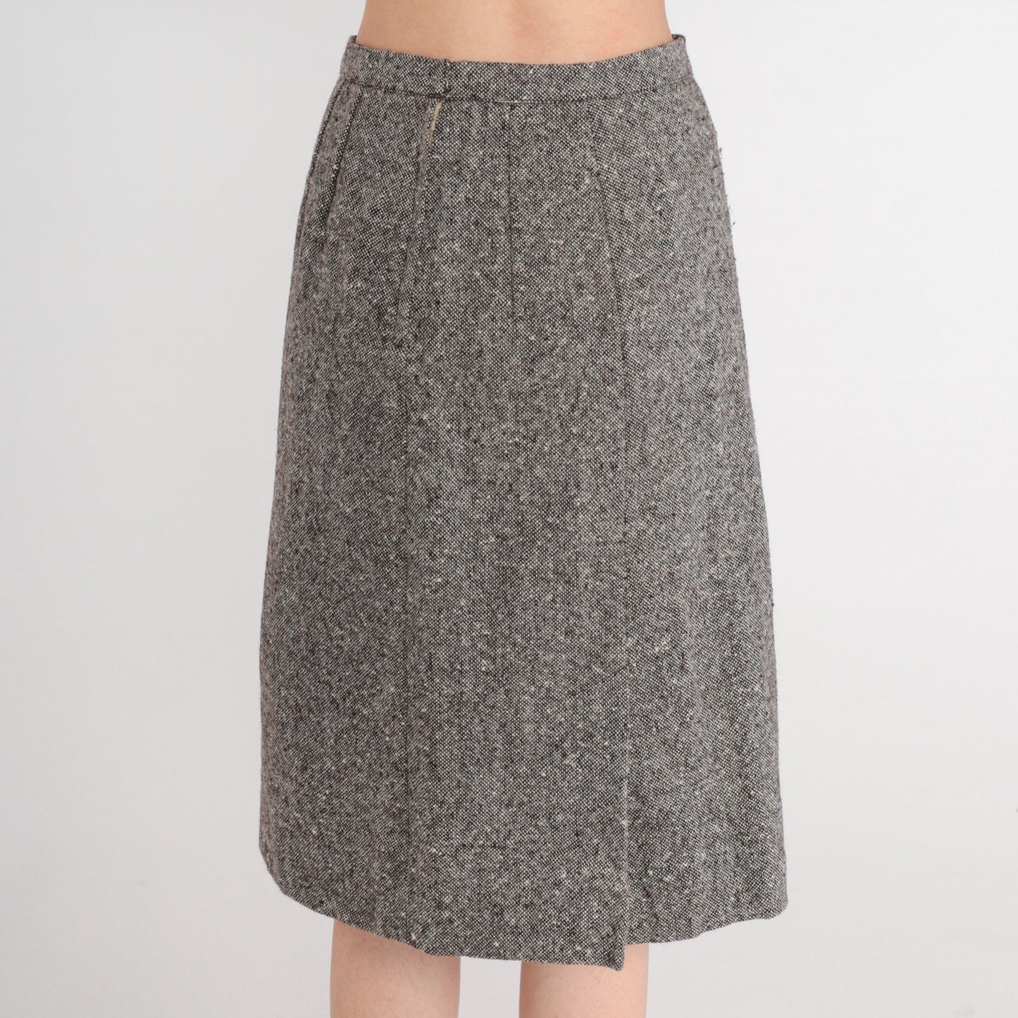 70s Grey Wool Midi Skirt High Waisted Pencil Small S