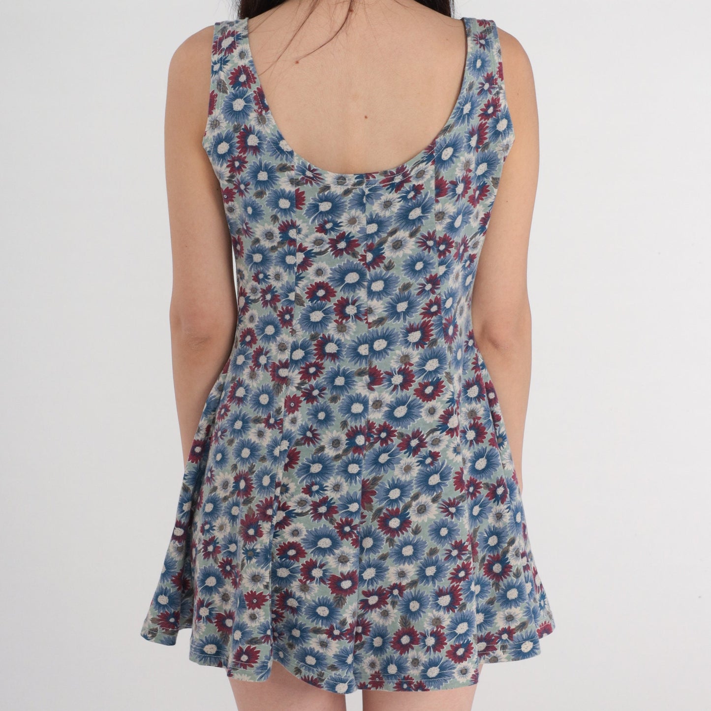 90s Floral Button-Up Romper Sleeveless Wide Leg Blue Red Daisy Small