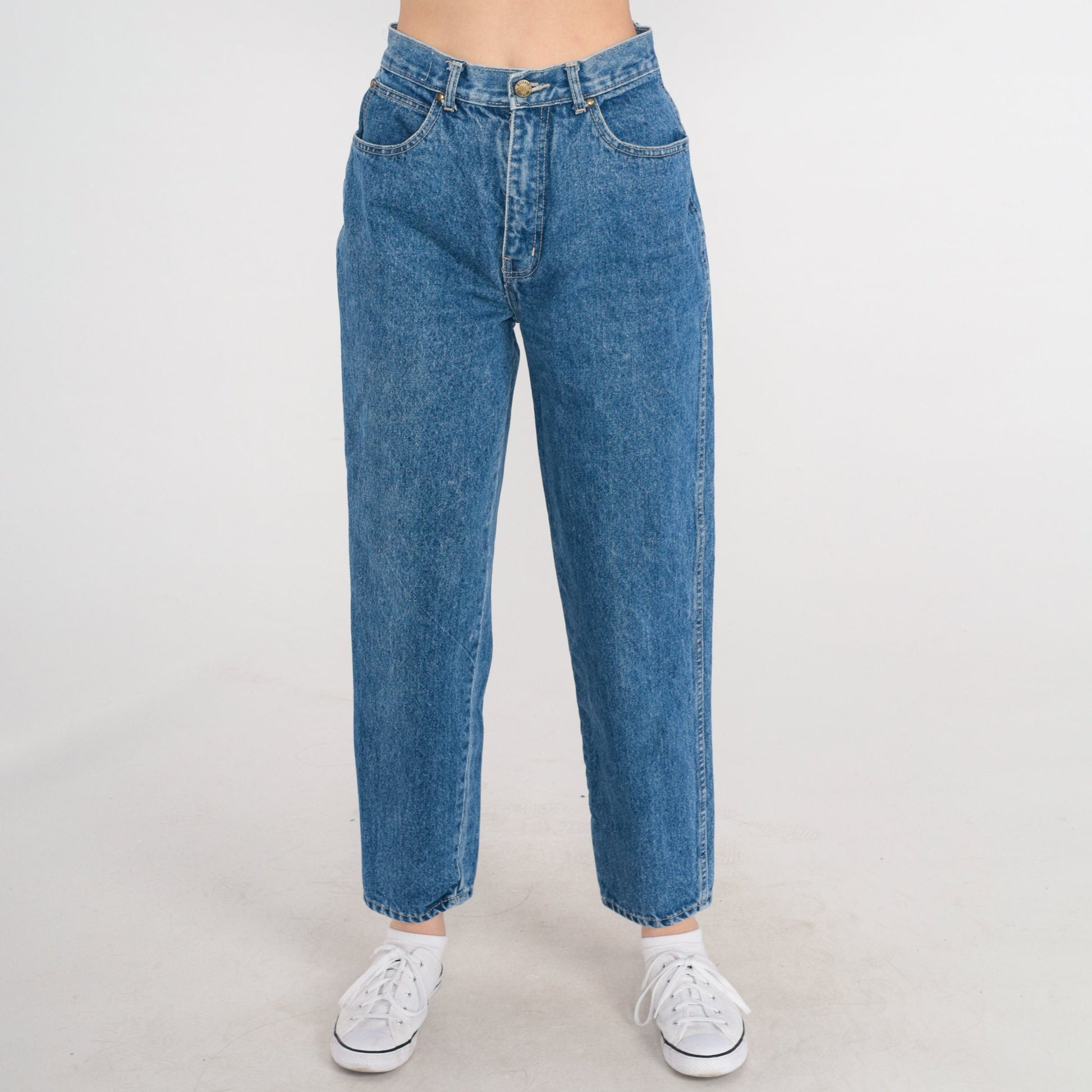 90s High-Rise Tapered Mom Jeans Blue Denim Small 26