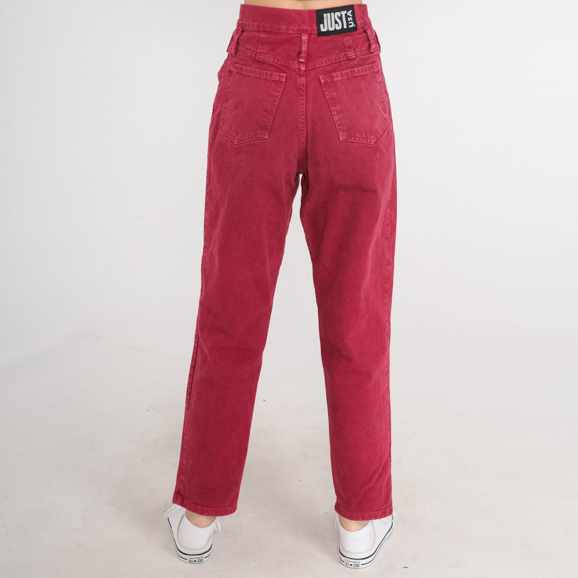 90s Red High-Waisted Mom Jeans Tapered Denim Extra Small XS