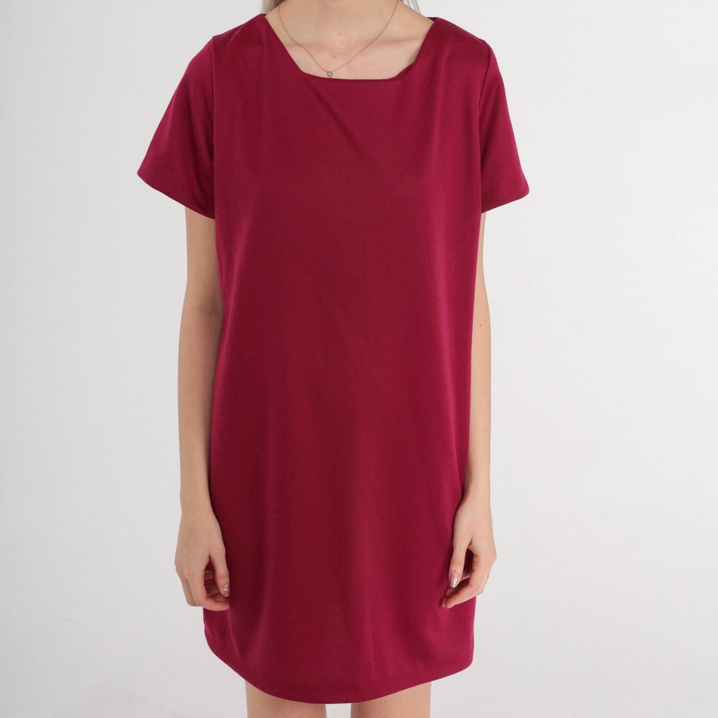 70s Raspberry Shift Dress Mini Length Short Sleeve Medium