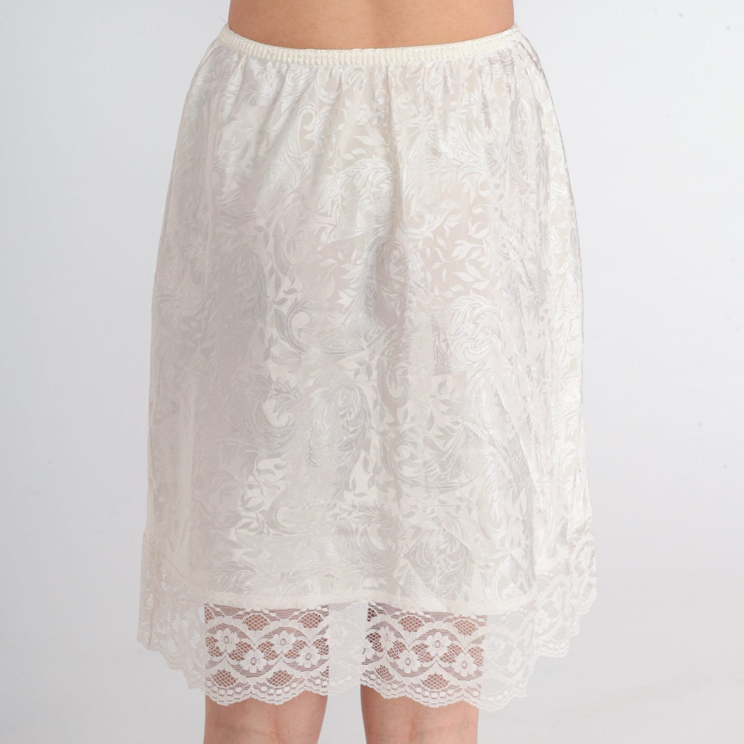 80s White Lace Embossed Floral Half Slip Mini Skirt Small Medium