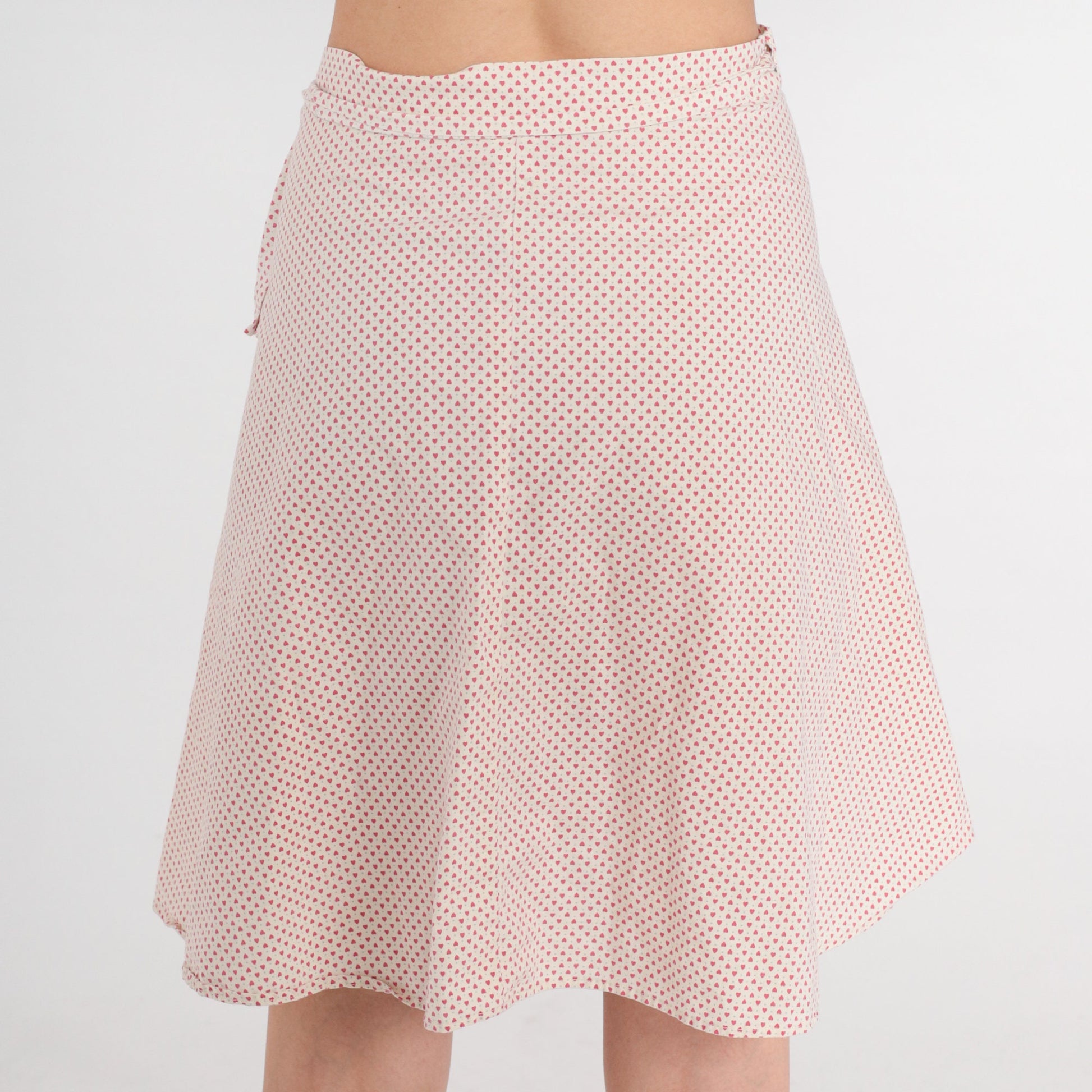 70s Wrap Skirt Heart Print Mini Skirt White Pink High Waisted Extra Small