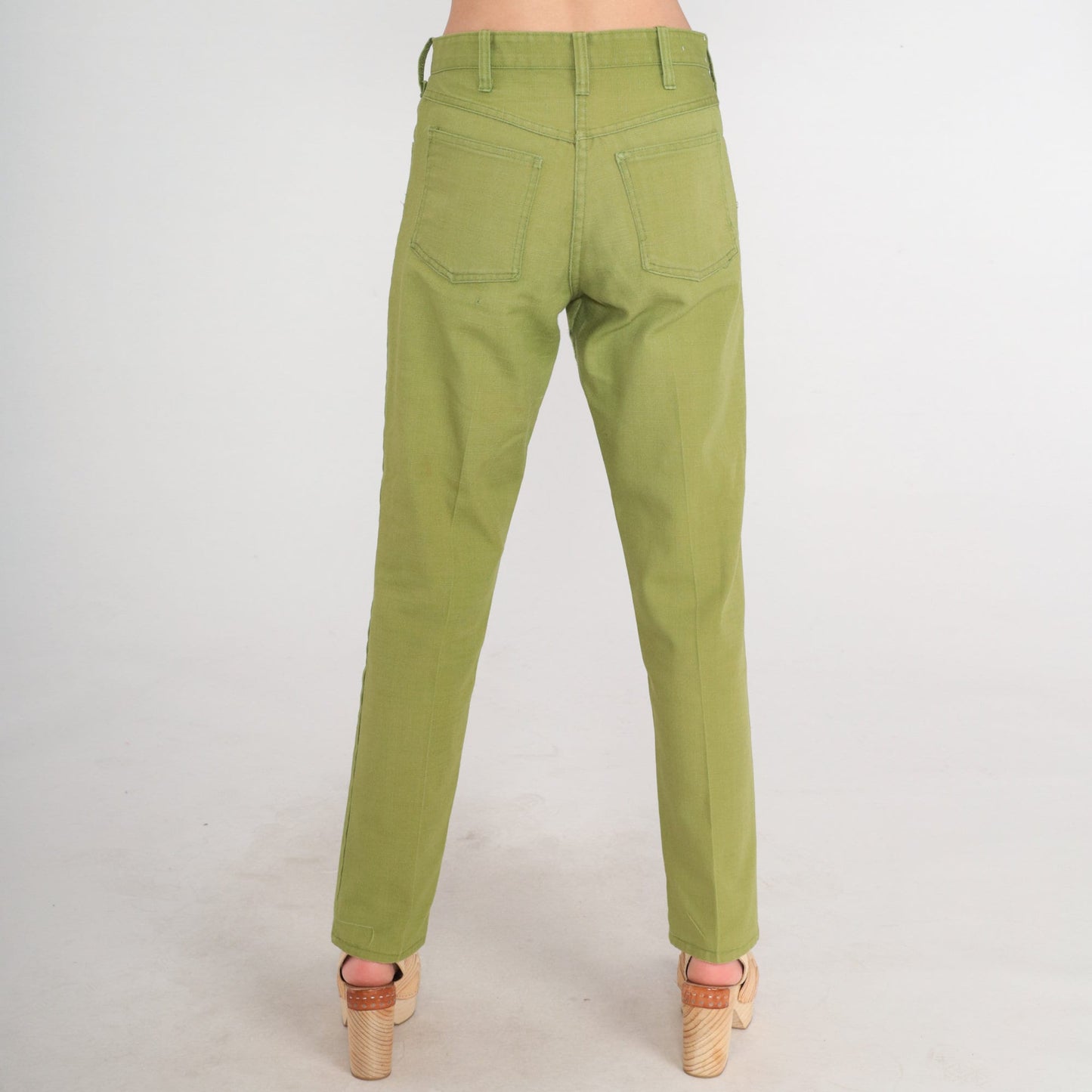 70s Green Tapered Trousers Mid Rise Creased Slacks Small