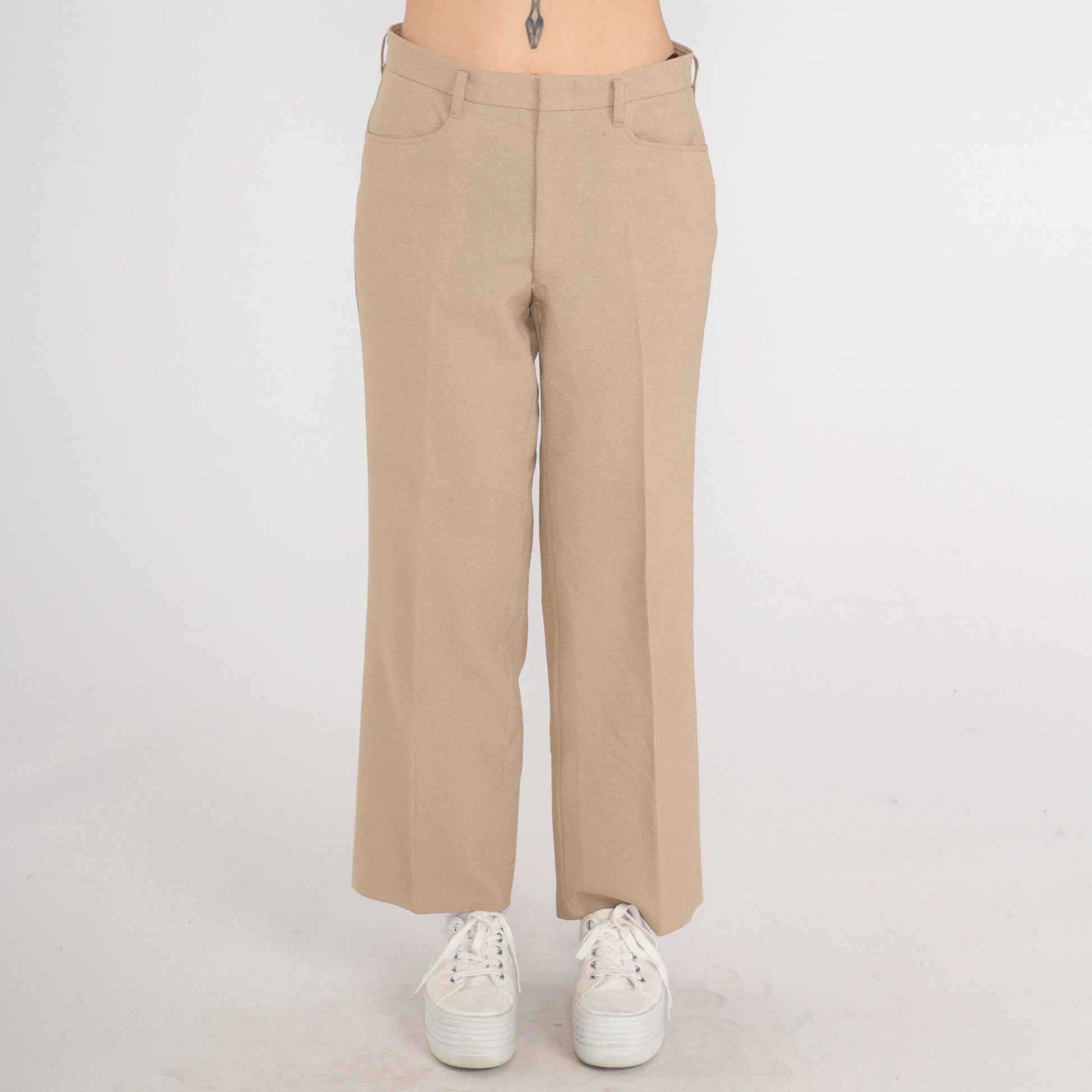 90s Tan High-Waisted Straight Leg Trousers Medium