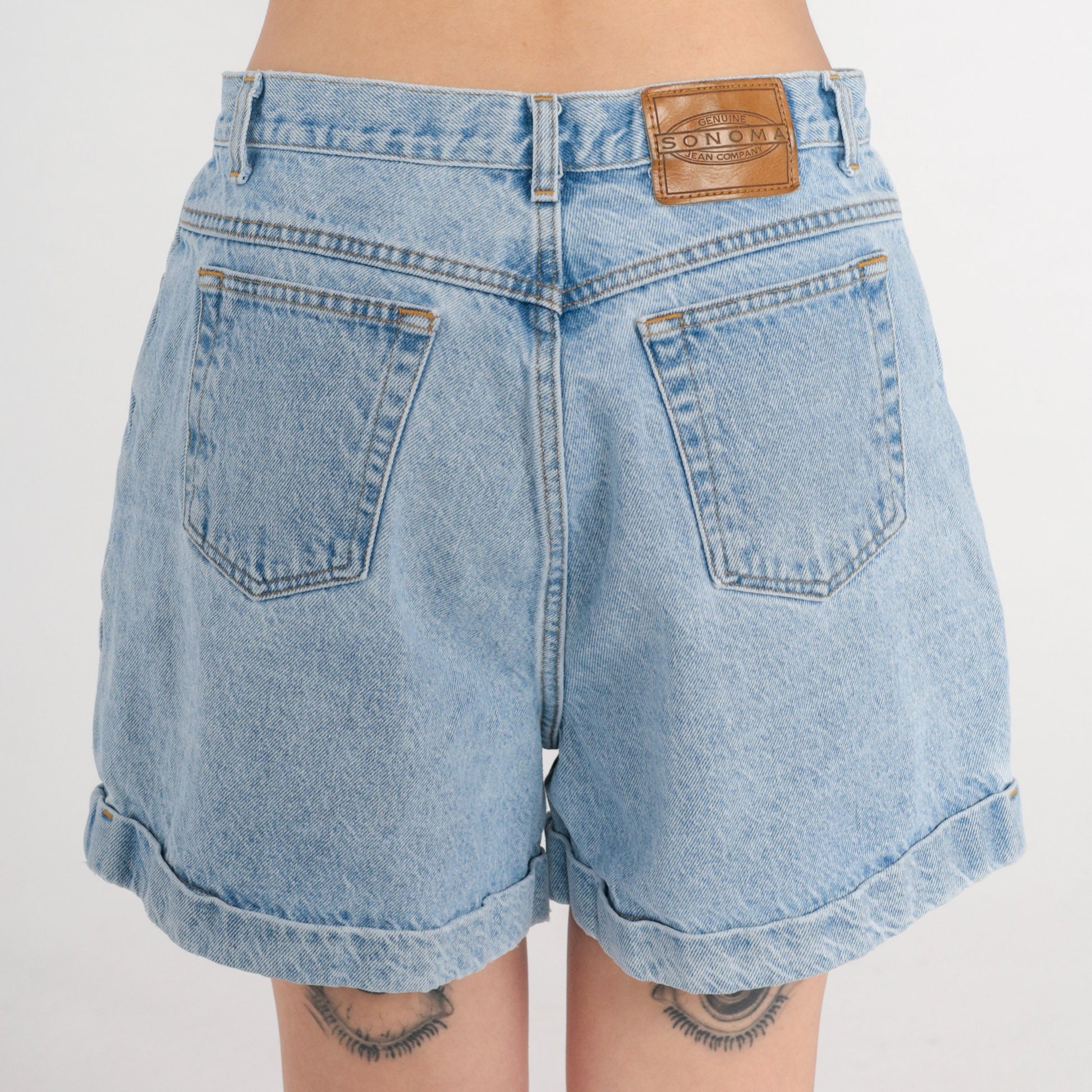 90s Sonoma Denim Shorts High Waist Cuffed Light Wash Blue Large
