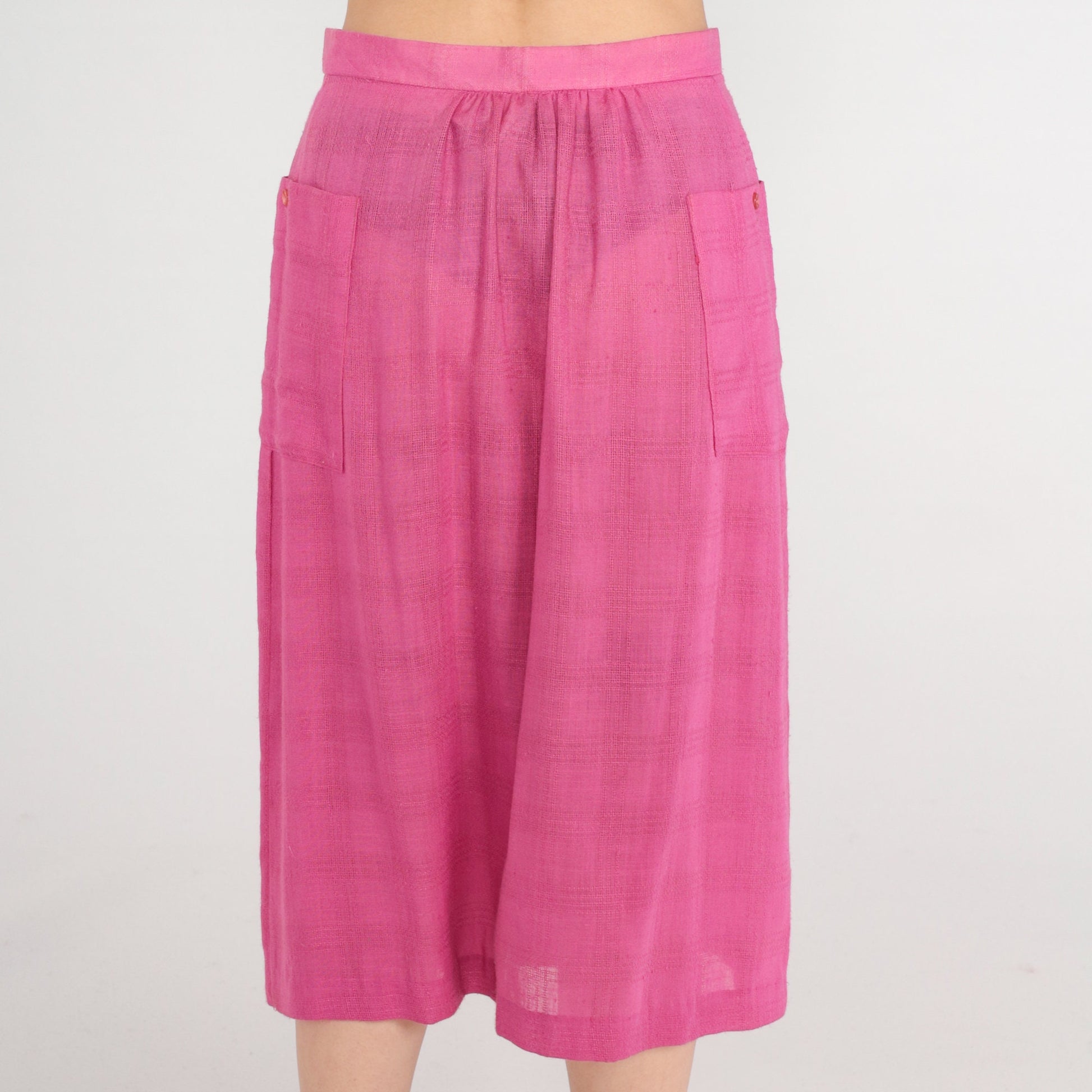 80s Pink Button-Up Midi Skirt High Waist Sheer Medium