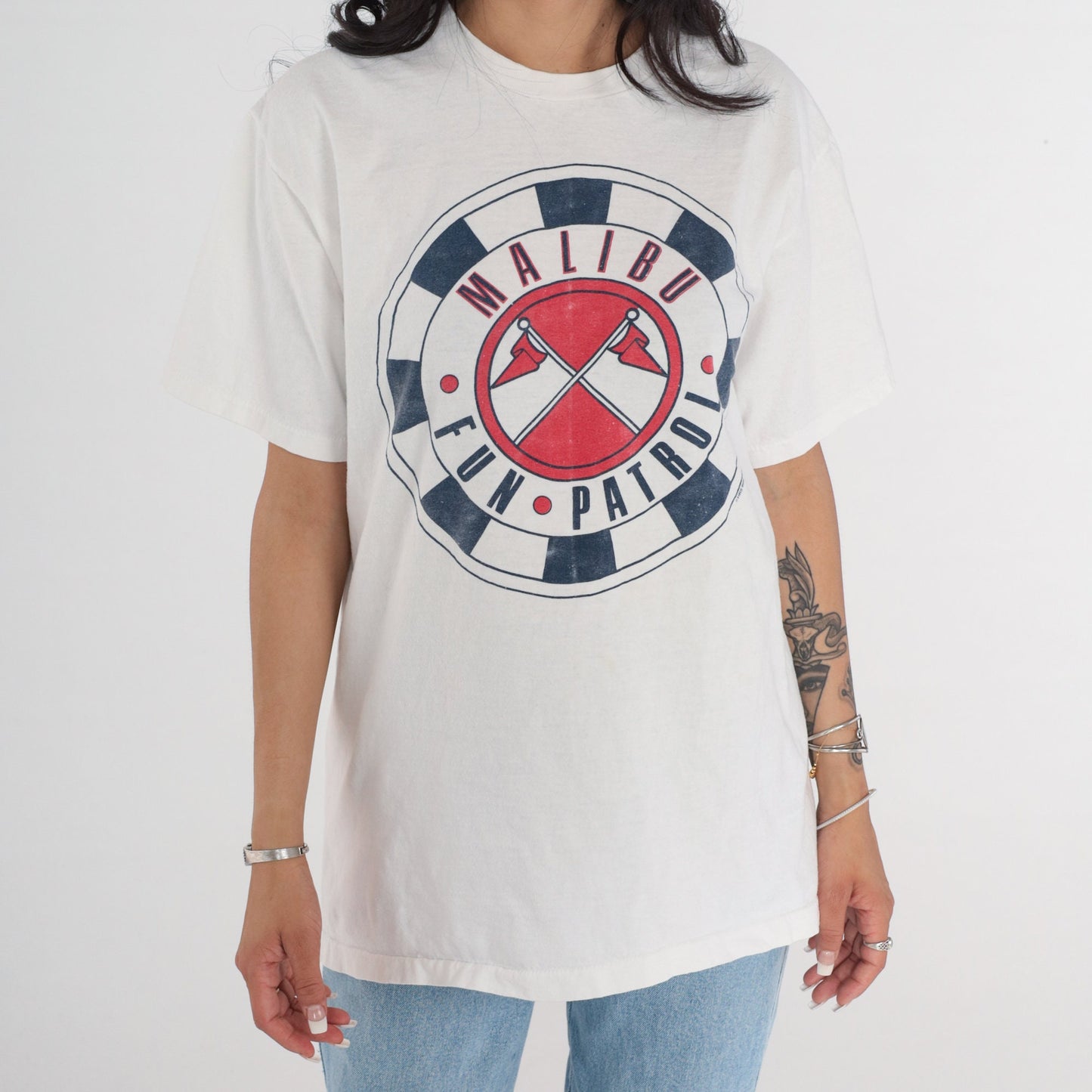 90s Malibu Fun Patrol Graphic T-Shirt White Single Stitch California Large