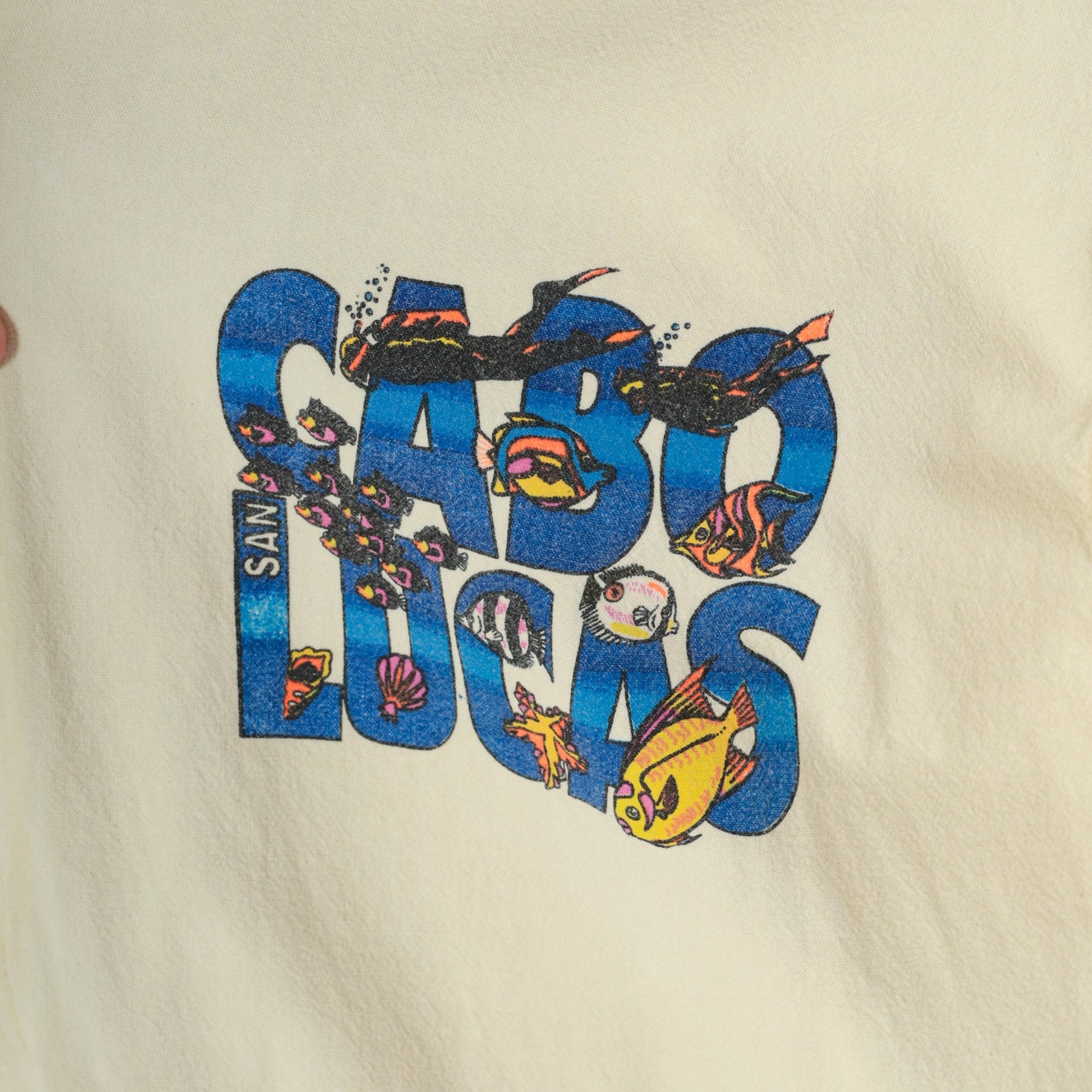 90s Cabo San Lucas Windbreaker Jacket Pale Yellow Hooded Cotton XL