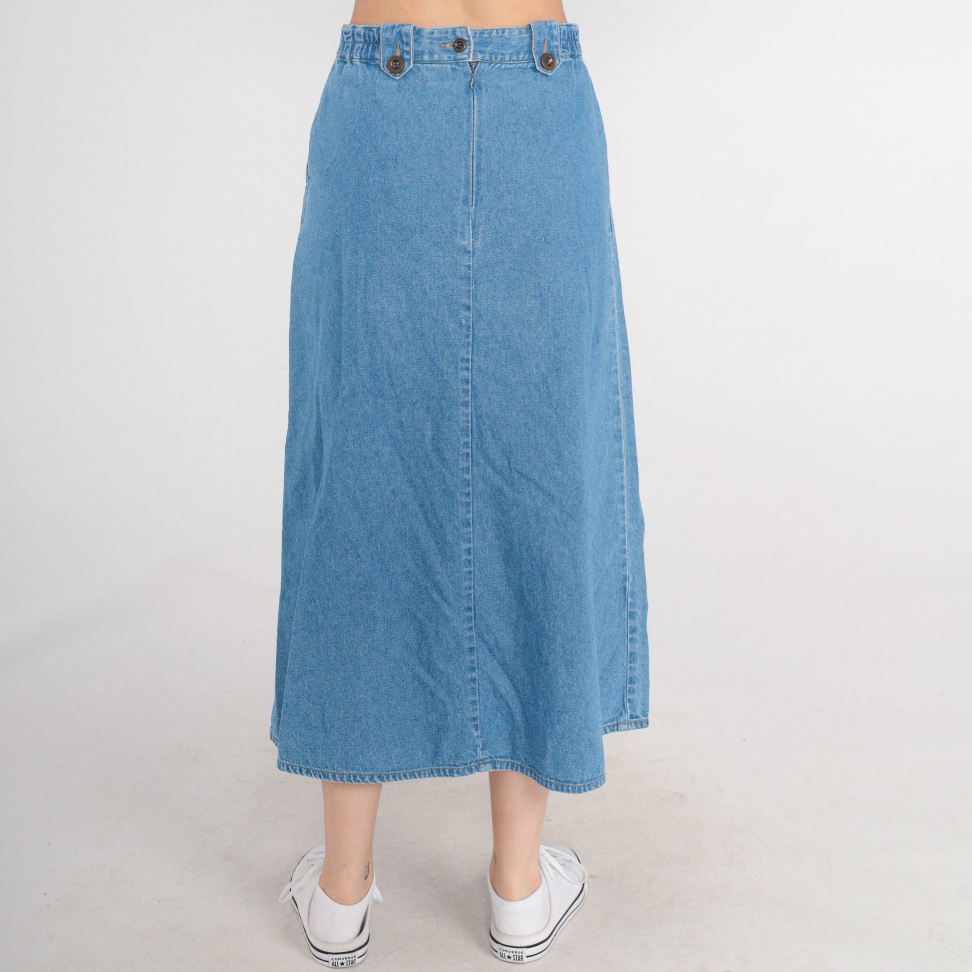 90s Chadwick's Denim Maxi Skirt High Waisted Blue A-Line Small