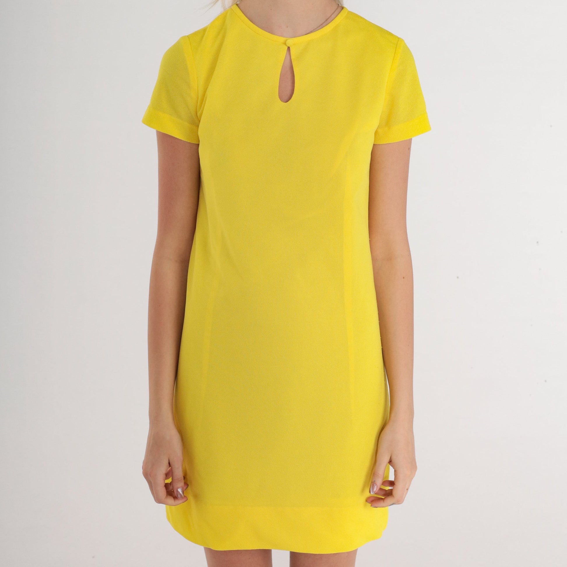 60s Lanz Original Yellow Keyhole Shift Mini Dress Small