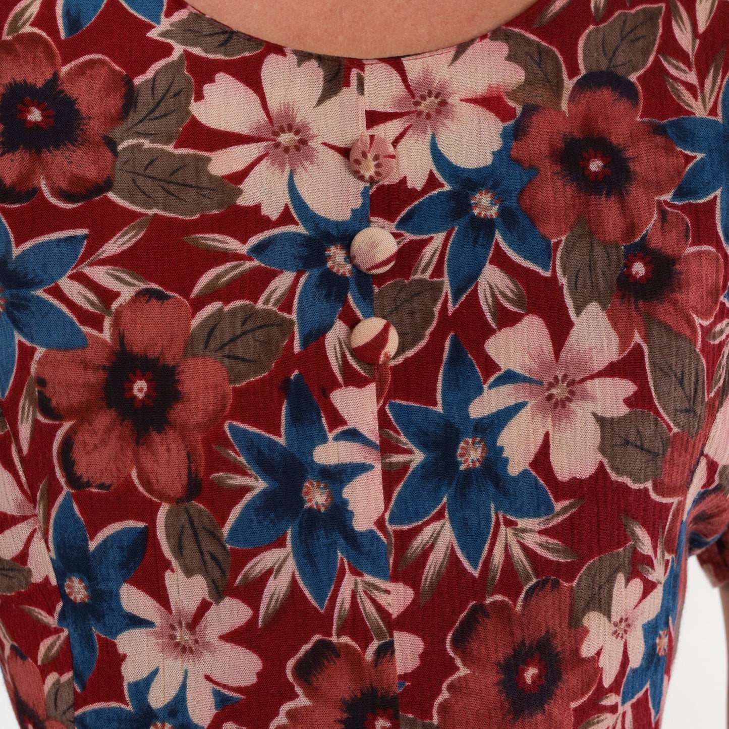 90s Karen Scott Red Floral Button-Up Romper Knee-Length Small S