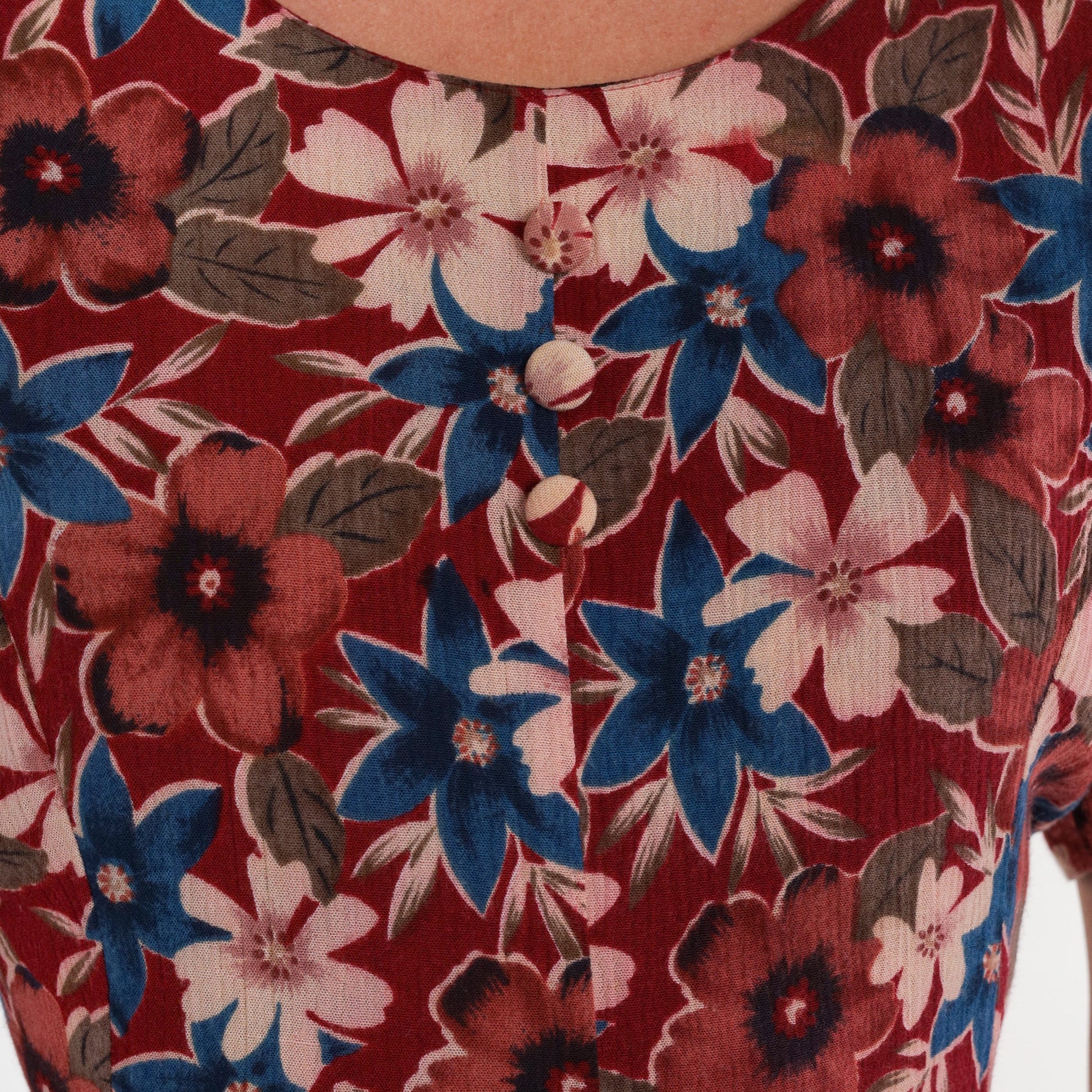 90s Karen Scott Red Floral Button-Up Romper Knee-Length Small S
