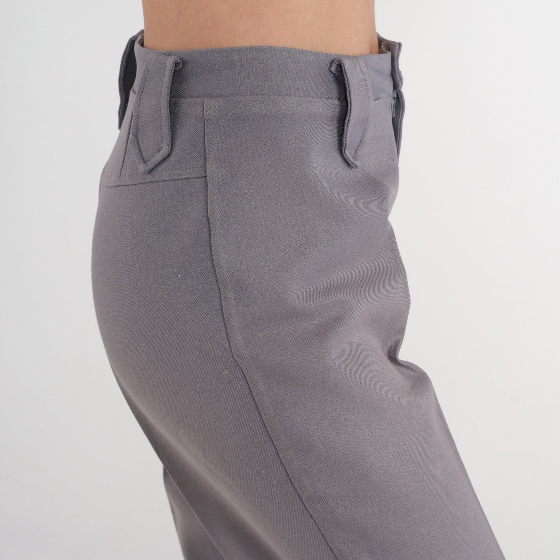70s Grey Flared Trousers High Waist Creased Leg Vintage Lasso Small