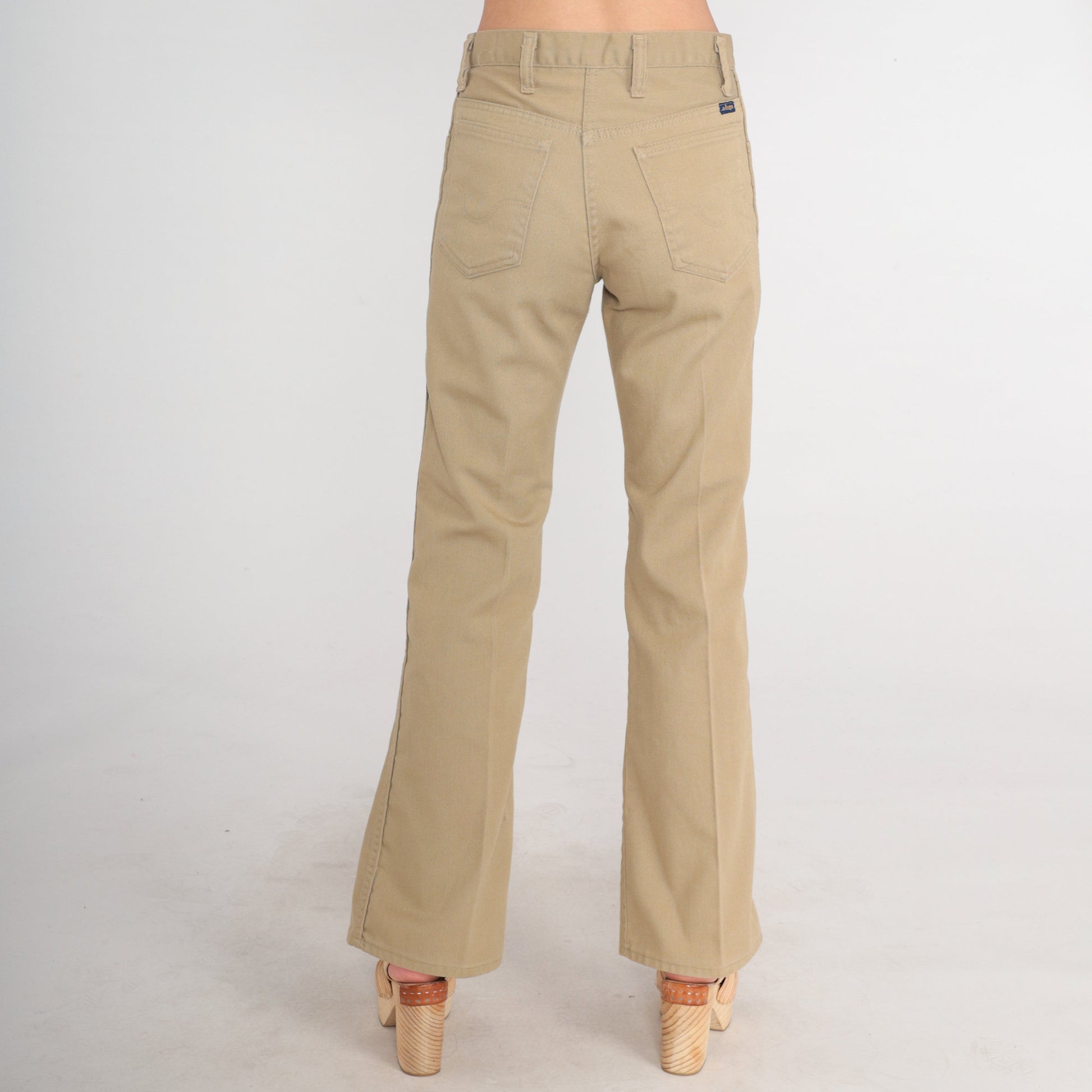 70s Mr. Leggs Khaki Flared Trousers Mid Rise Bell Bottoms Small
